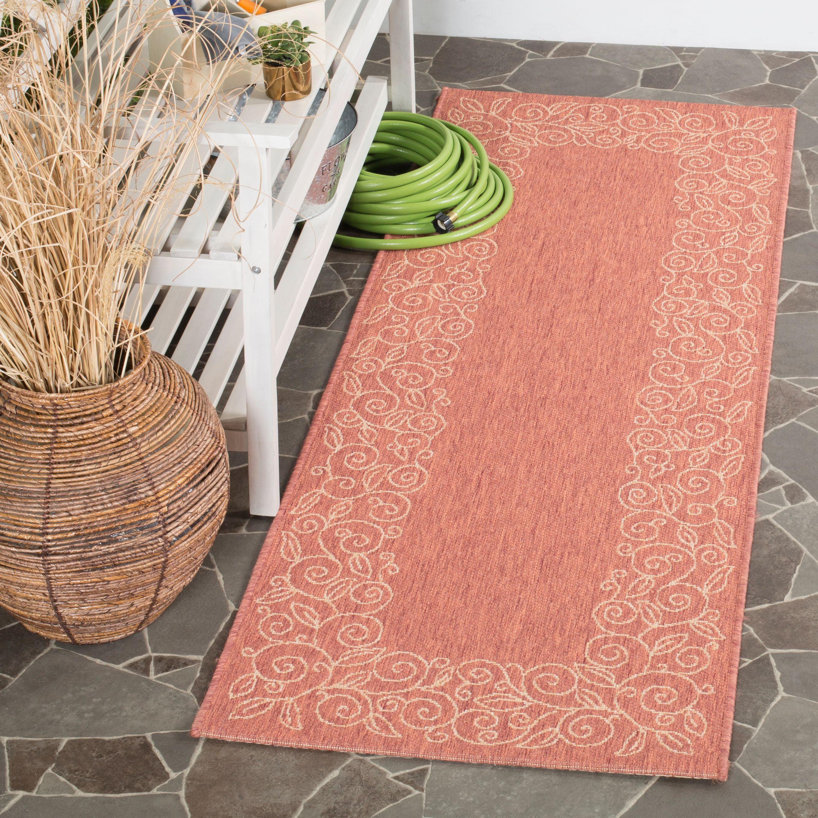 Terracotta and Beige Synthetic Indoor/Outdoor Runner Rug