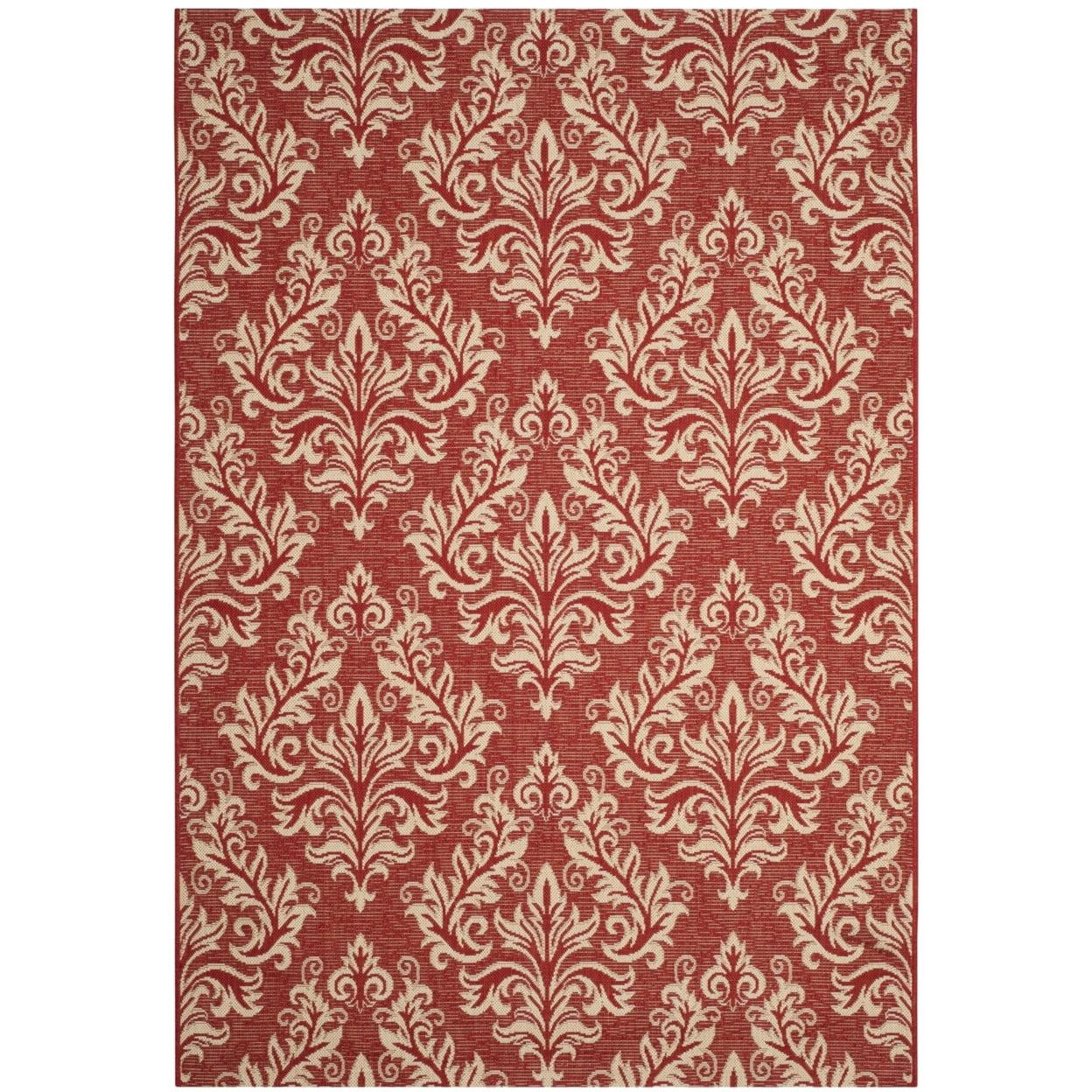 Red Rectangular Synthetic Stain-Resistant Damask Area Rug