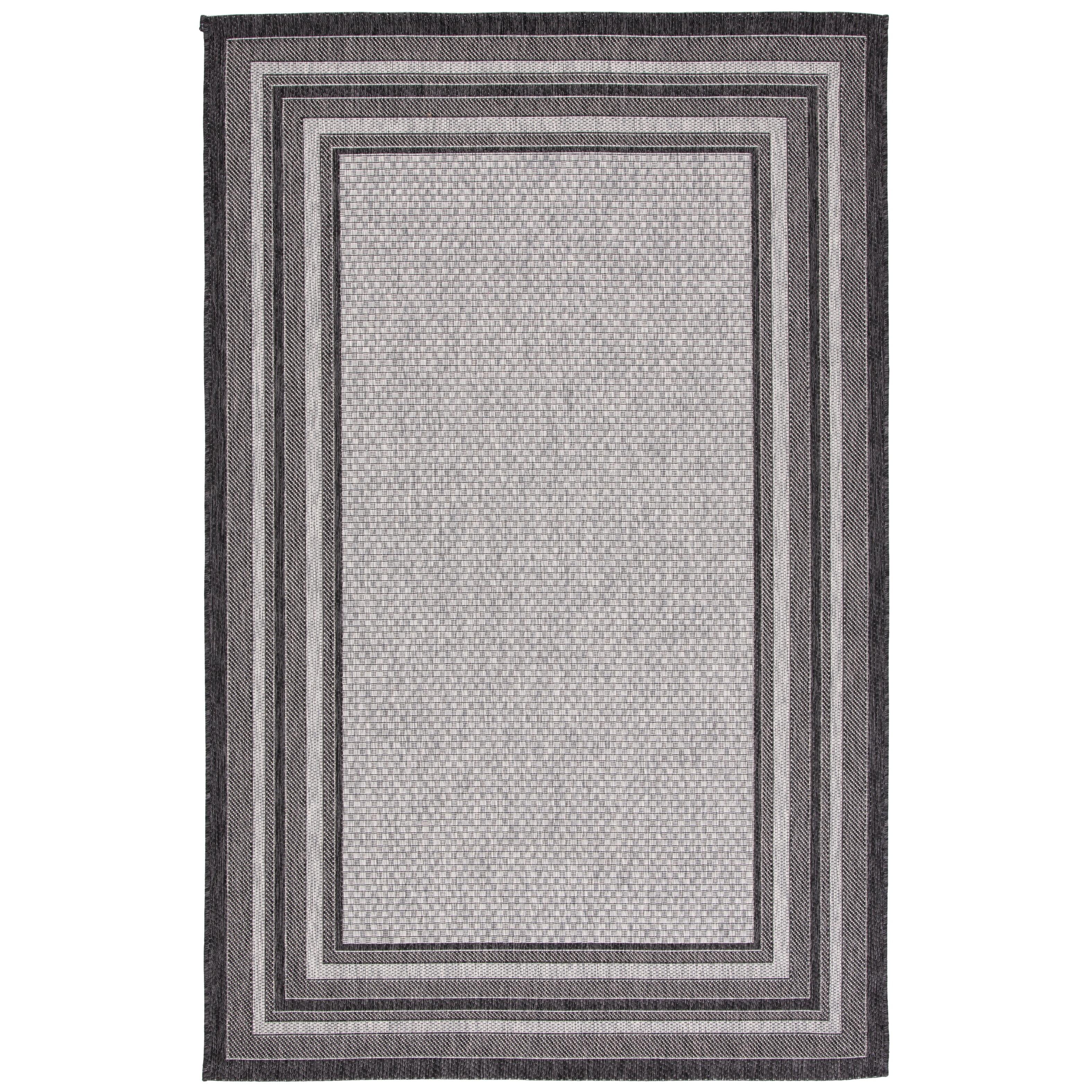 SAFAVIEH Courtyard Ercan Bordered Indoor/Outdoor Area Rug, Light Grey/Black, 4' x 4' Square