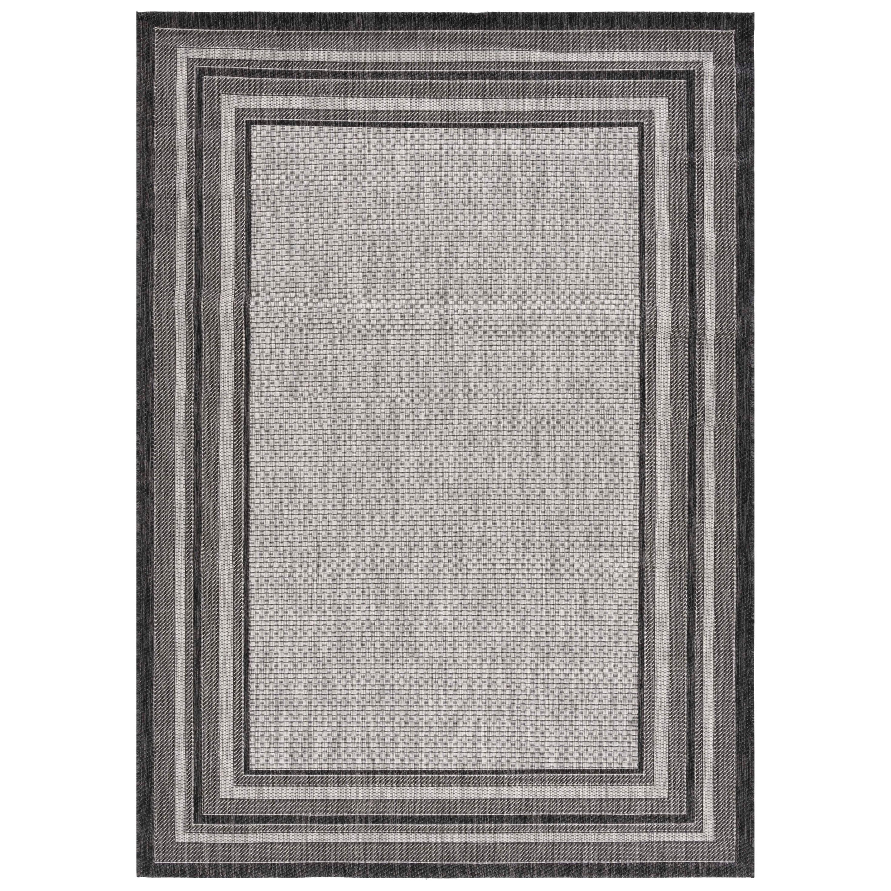 SAFAVIEH Courtyard Ercan Bordered Indoor/Outdoor Area Rug, Light Grey/Black, 4' x 4' Square