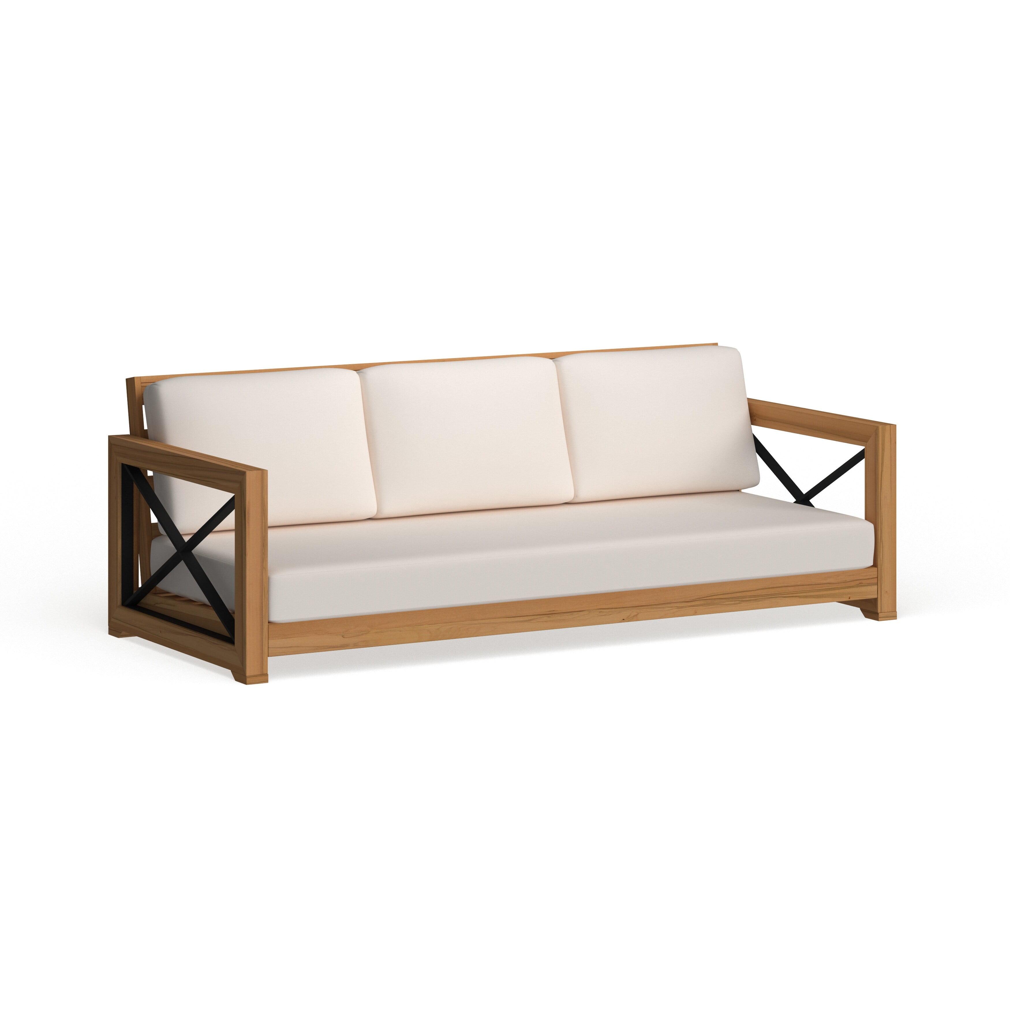 Curacao Artful Teak & Black Steel 3-Seat Outdoor Sofa