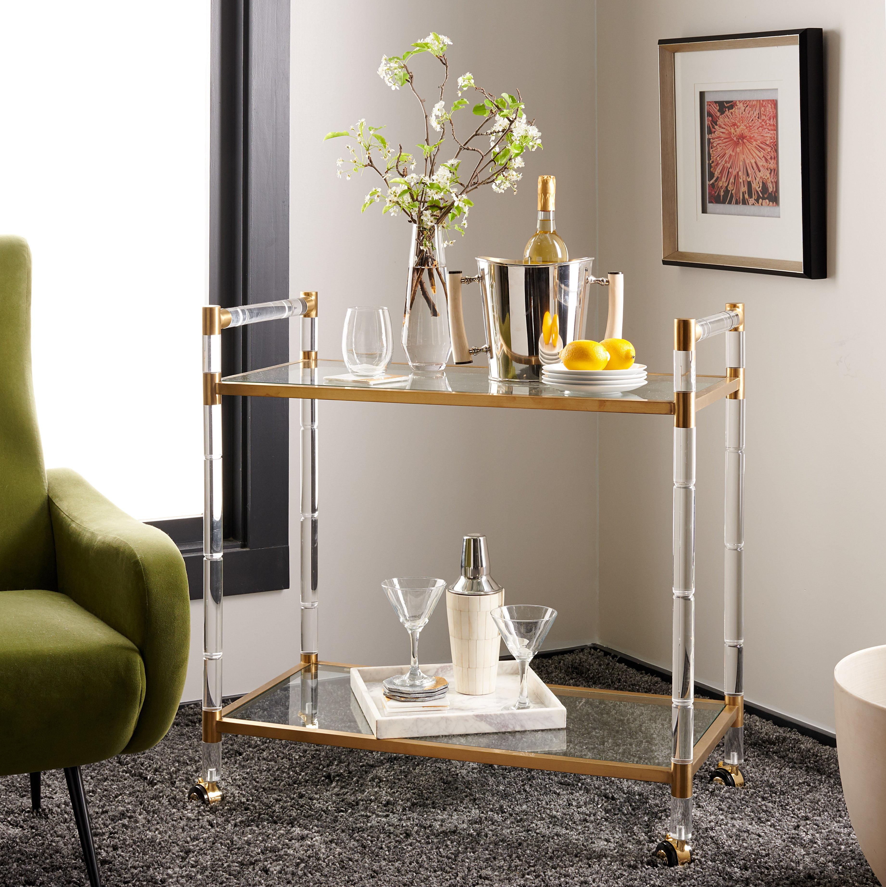 Duval Transitional Gold Acrylic Bar Trolley with Storage