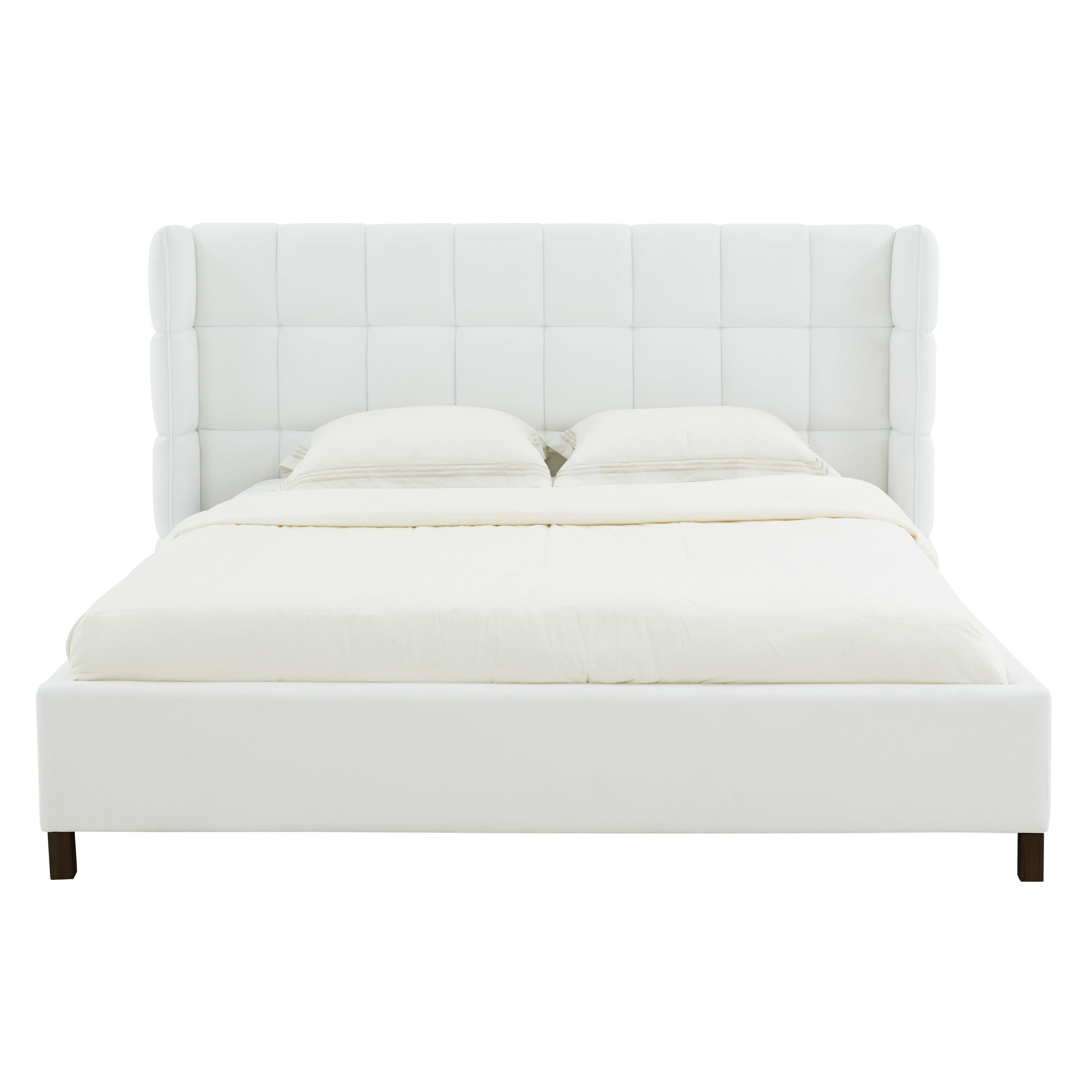 Emerson White Upholstered Tufted Queen Bed with Wood Frame