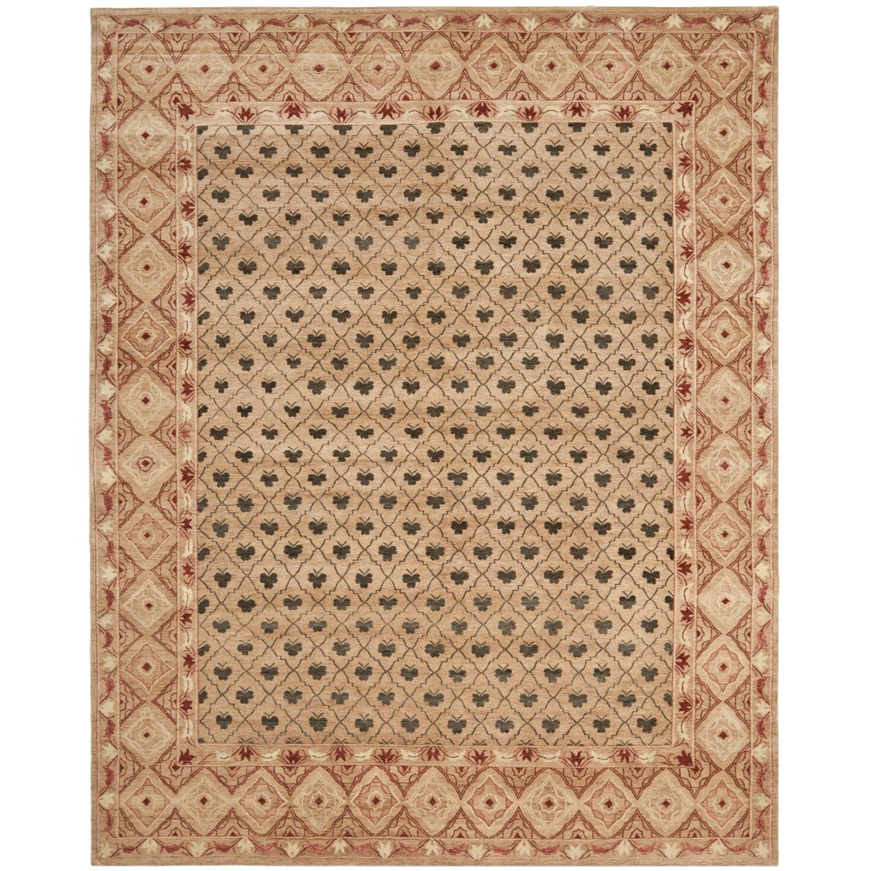 Hand-Knotted Red and Beige Wool 6' x 9' Rug