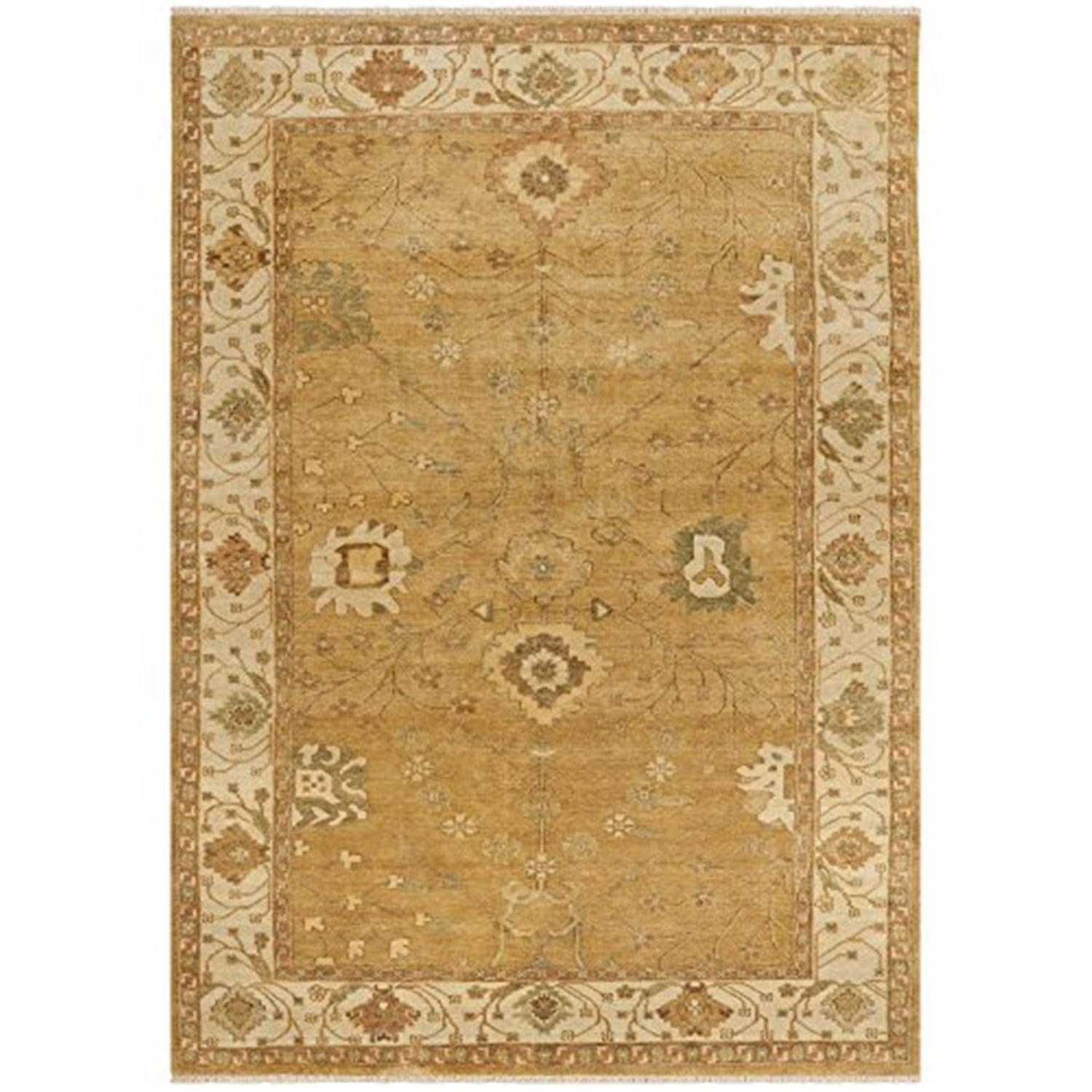 Safavieh  Couture Hand-knotted Oushak Abbie Traditional Oriental Wool Rug with Fringe Gold/Ivory 10' x 14' 10' x 14' Living Room, Bedroom