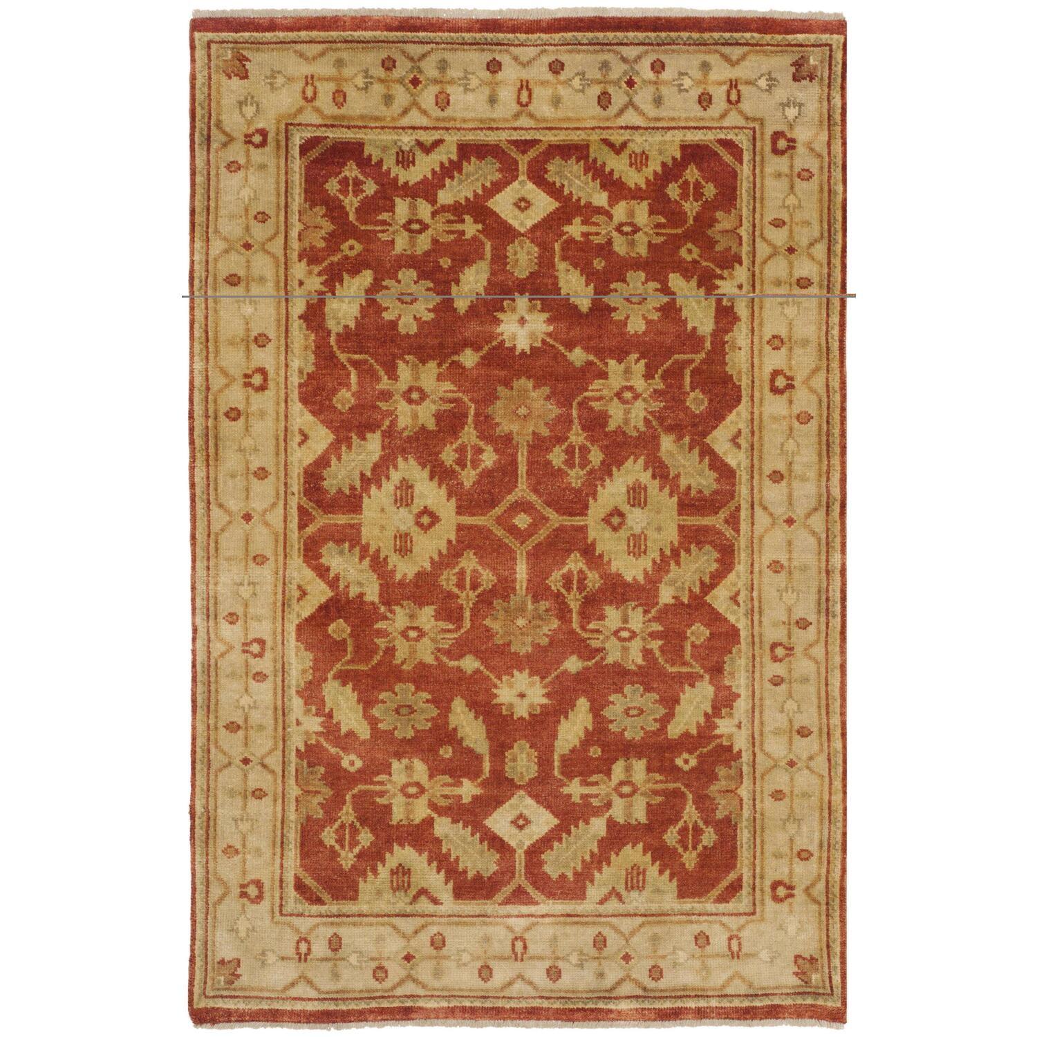 Hand-Knotted Red Wool Rectangular Rug 4' x 6'