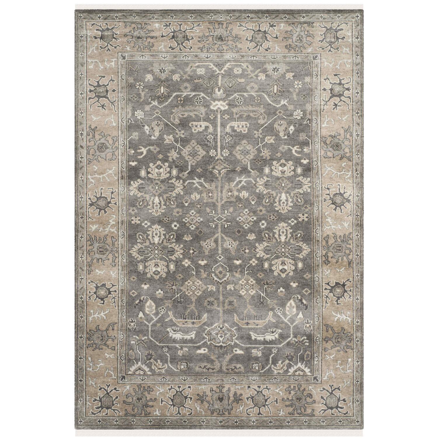 Oushak Agadir Hand-Knotted Wool Charcoal/Sandstone Area Rug