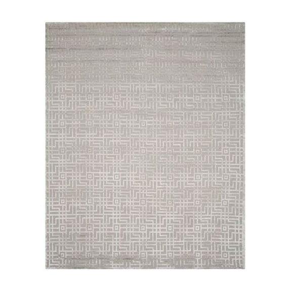 Tibetan Hand Knotted Viscose/Wool/Cotton Geometric Rug in Gray