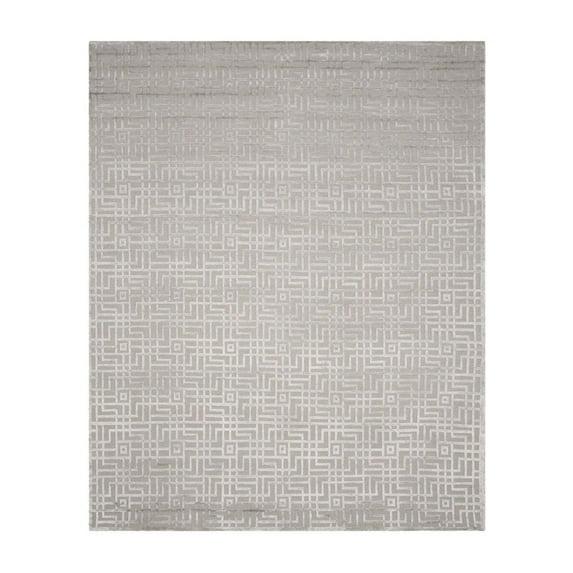 Tibetan Hand Knotted Viscose/Wool/Cotton Geometric Rug in Gray