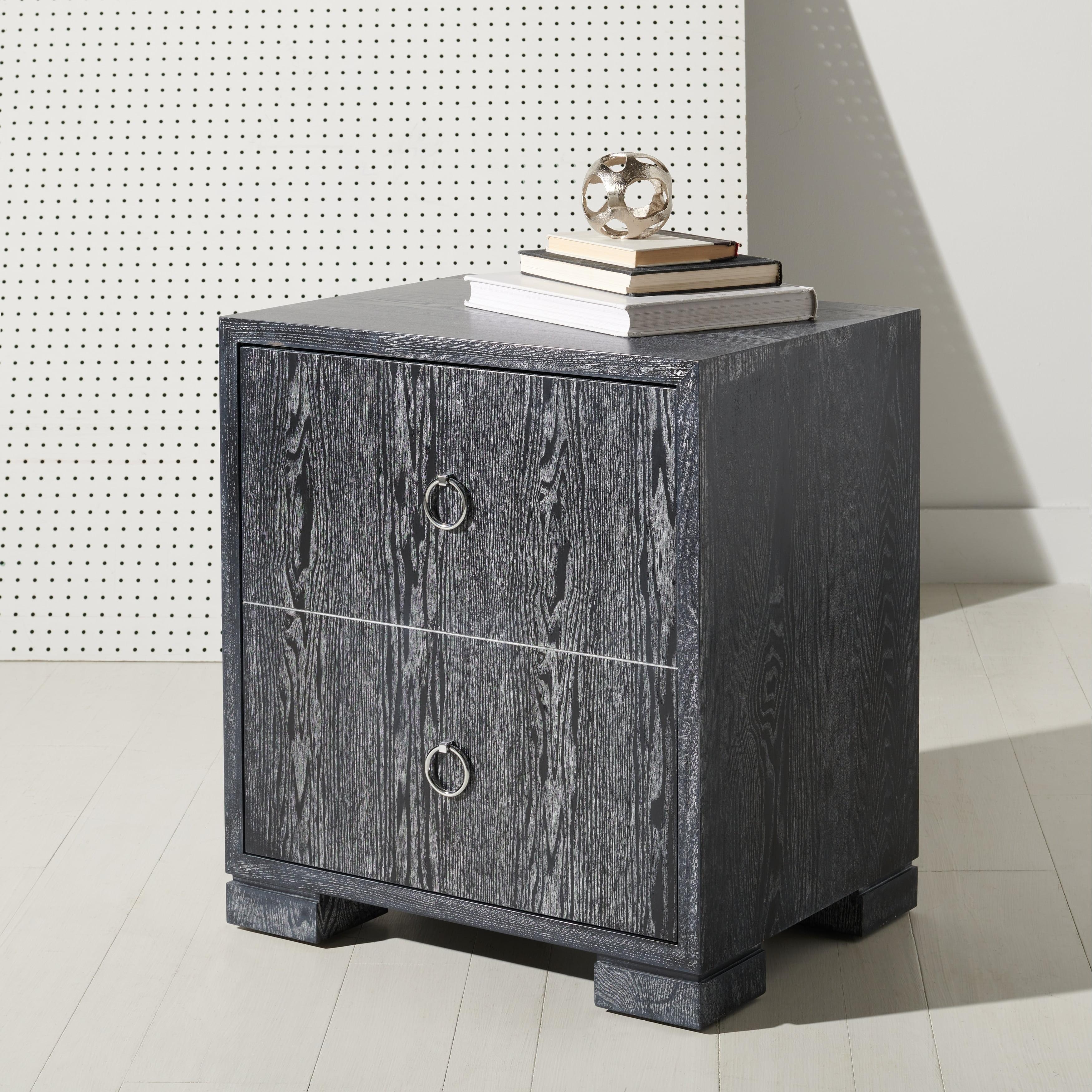 Safavieh  Couture High Line Collection Laila Light Grey Lacquer Storage Chest - 24" W x 18.1" L x 26" H Black Cerused Oak