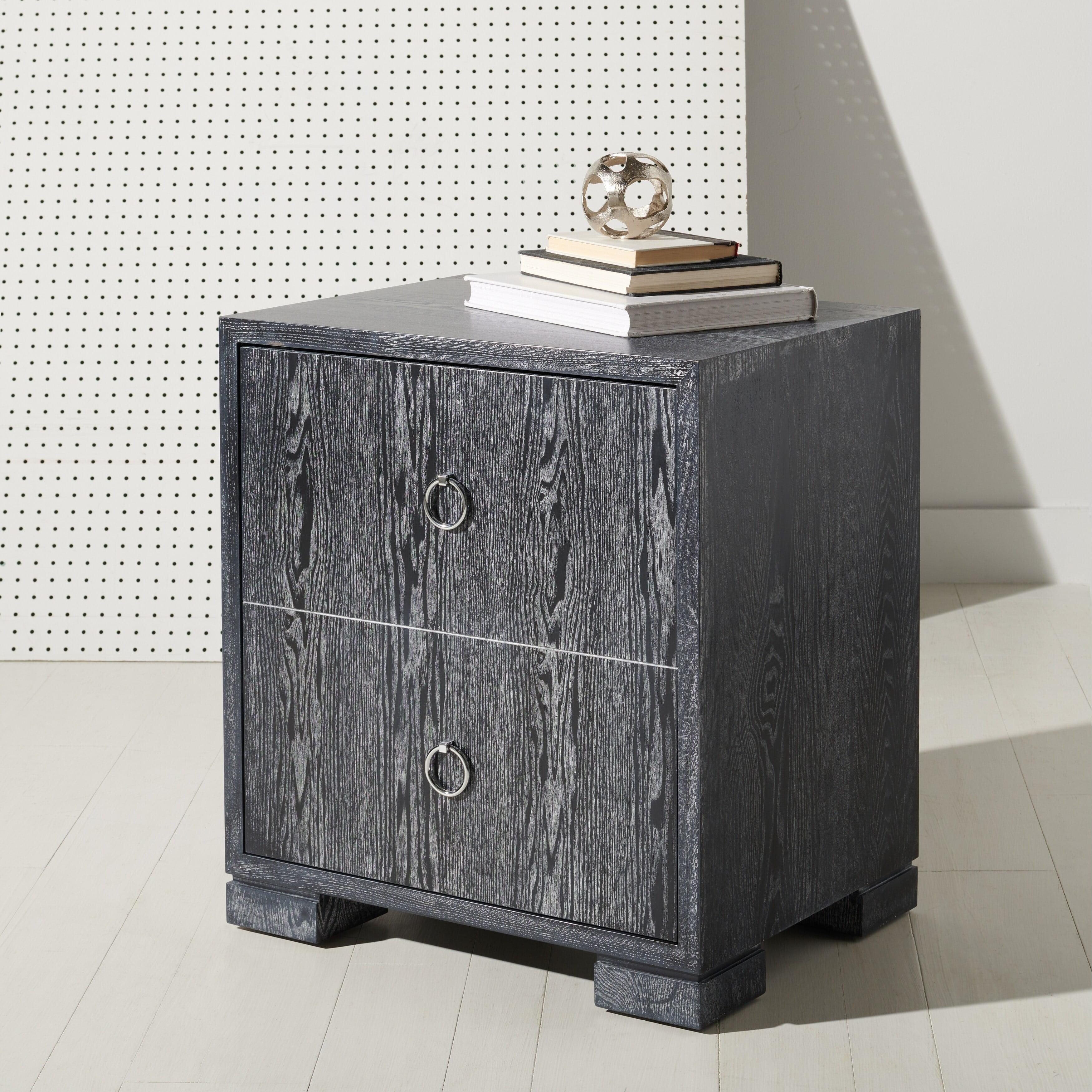 Laila Light Grey Lacquer Storage Chest with Brass Hardware