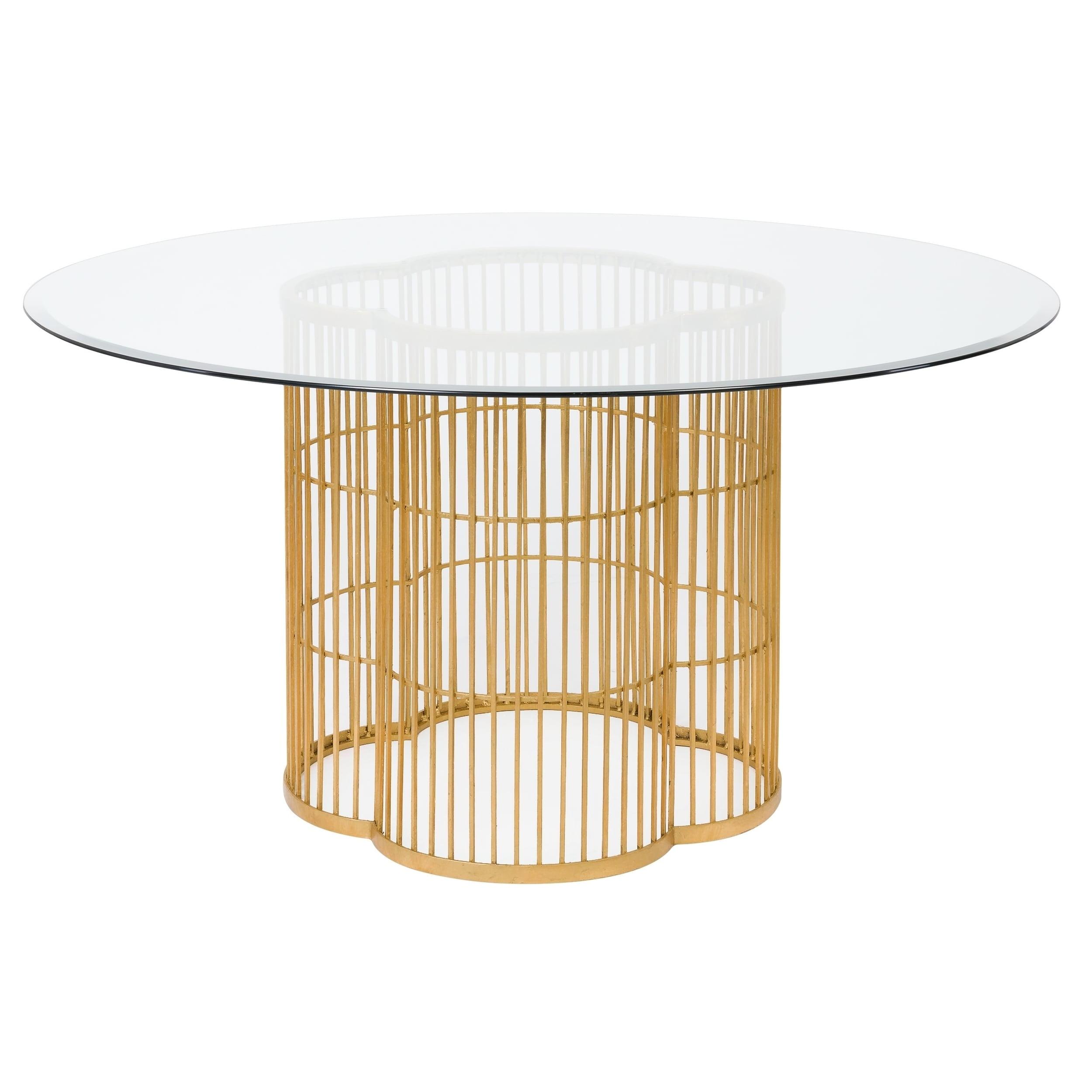 Noore 60" Gold Leaf Round Glass Dining Table for Eight