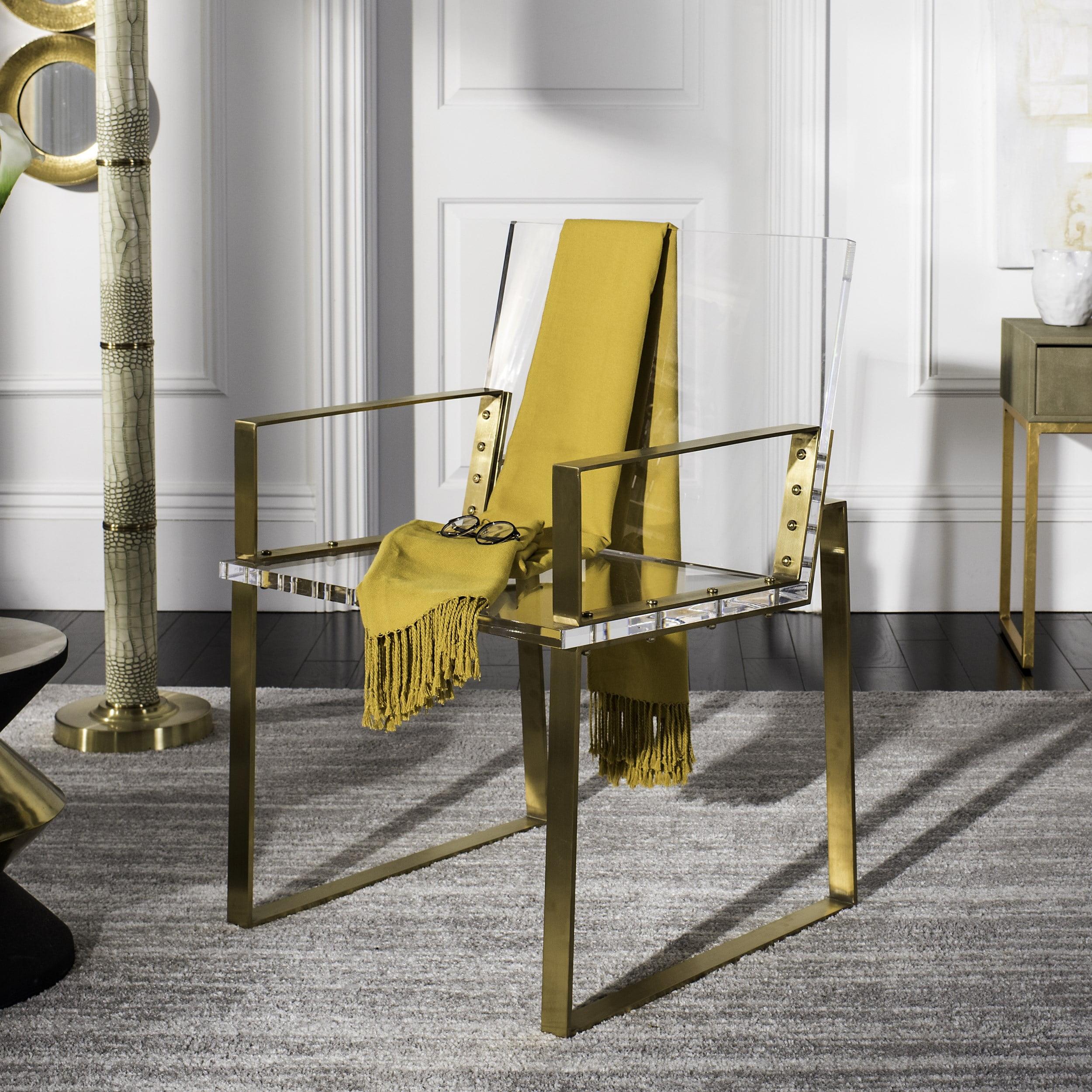 Gold and Clear Acrylic Arm Chair with Brass Finish