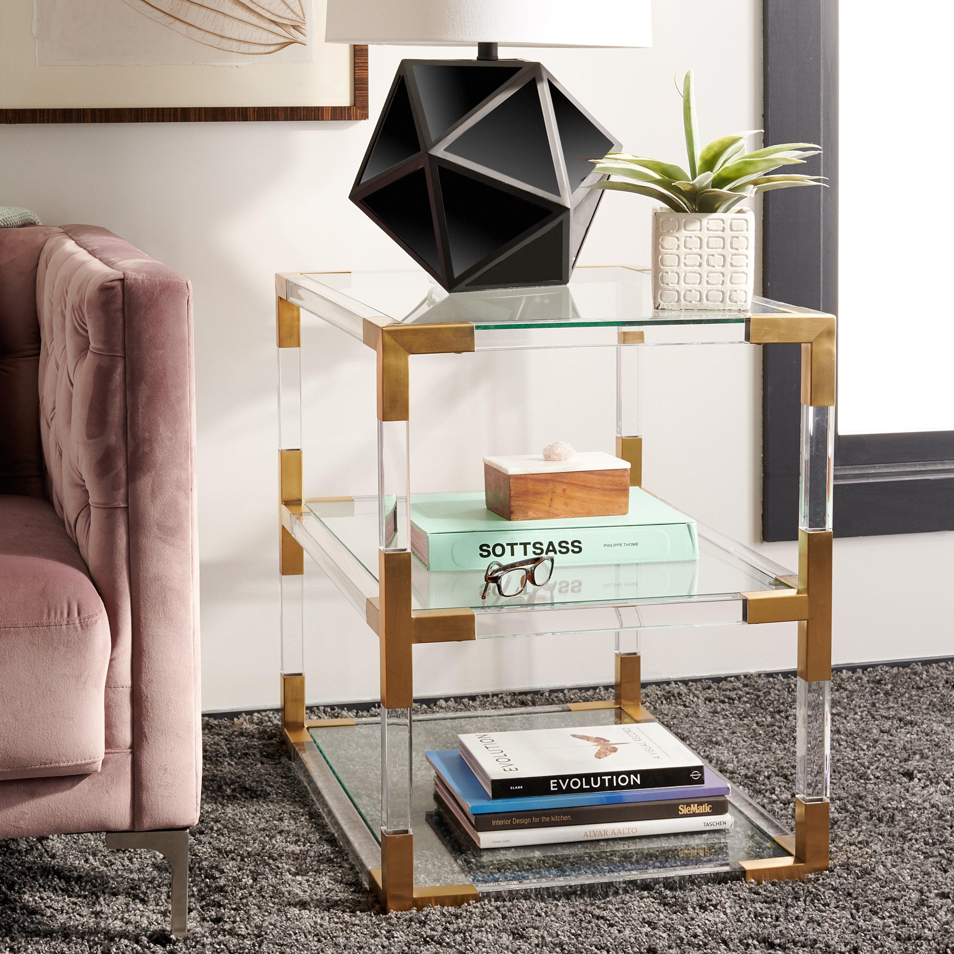 Elegant Gold Rectangular Metal and Glass End Table