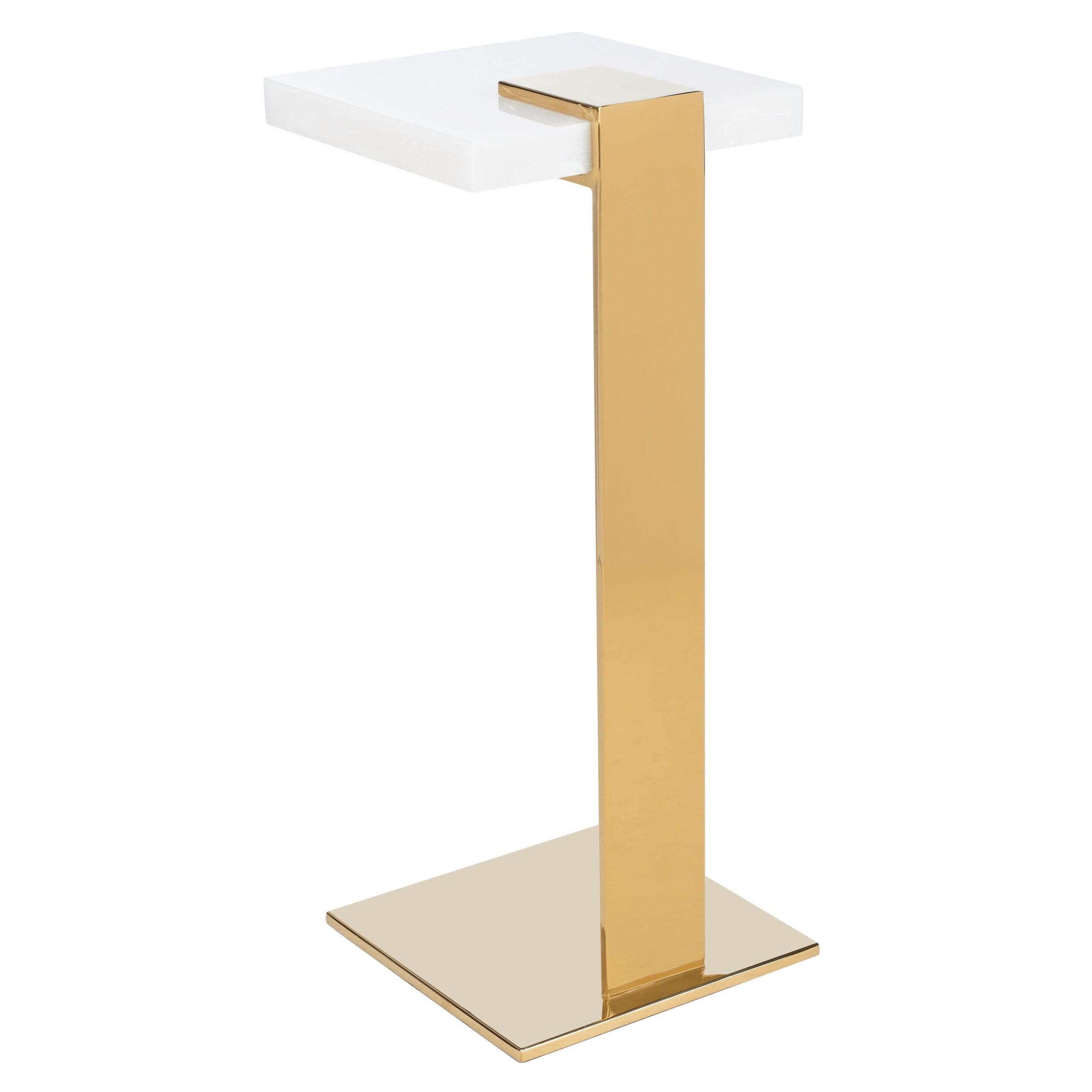 Elegant White Marble and Brass Square Drink Table