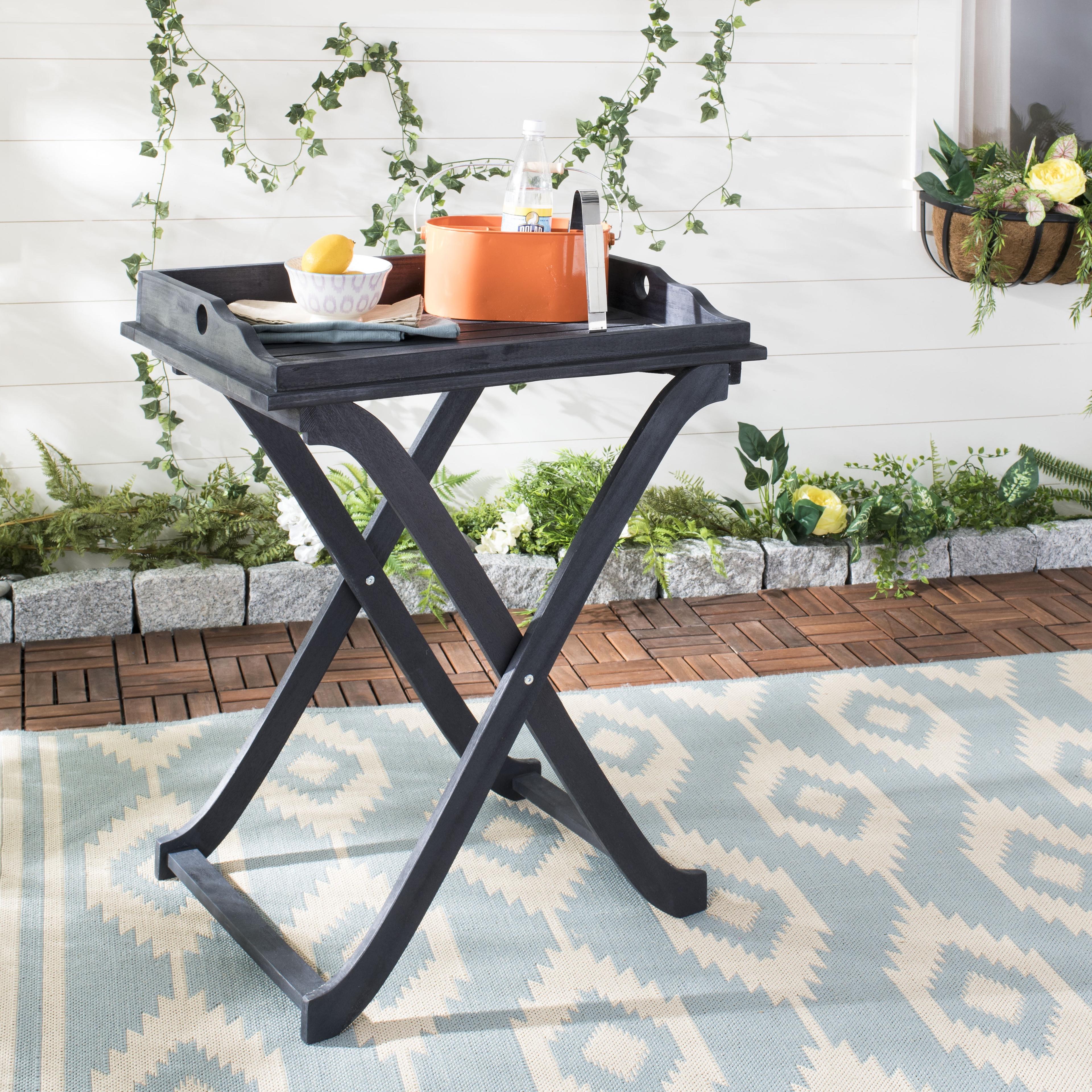 Covina Dark Slate Gray Acacia Wood Rectangular Tray Table