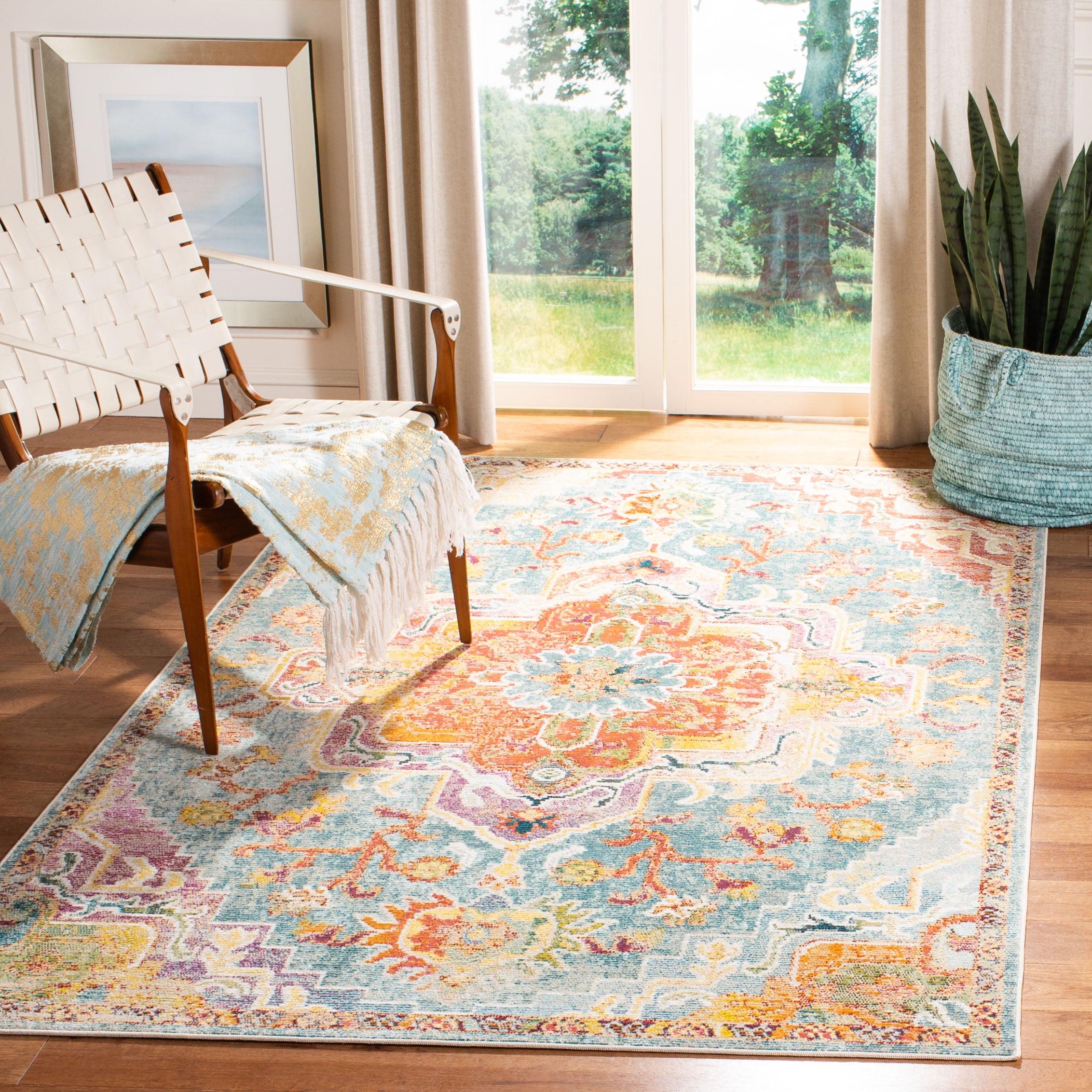 4' x 6' Orange and Teal Synthetic Reversible Area Rug