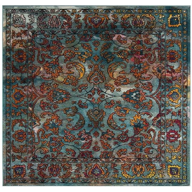 Crystal CRS515 Power Loomed Area Rug - Light Blue/Orange - 7'x7' - Safavieh.