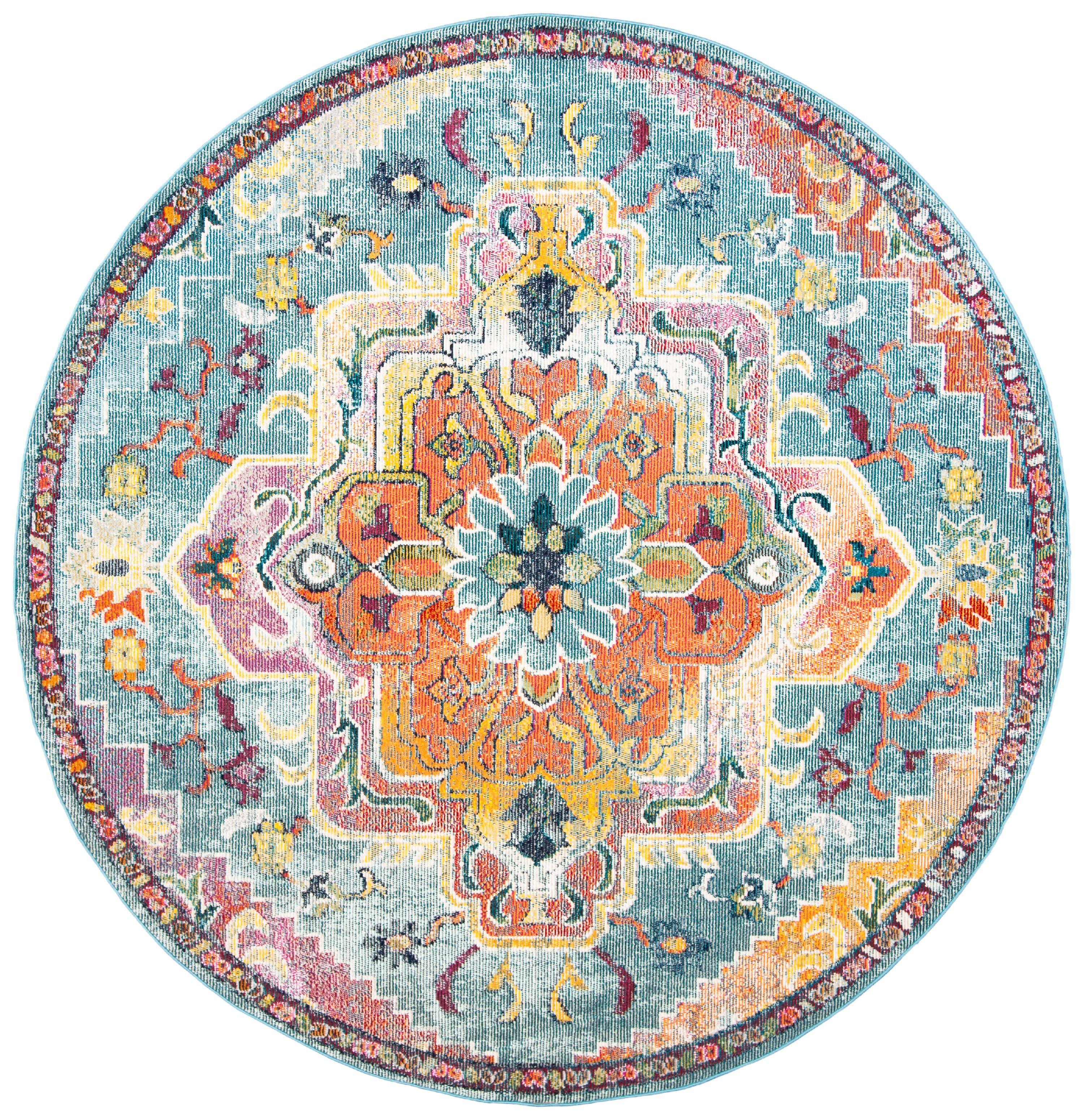 Crystal CRS501 Loomed Indoor Area Rug - Teal/Orange - 7'x7' Round - Safavieh