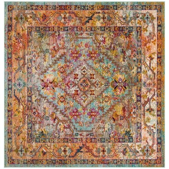 Crystal CRS507 Power Loomed Area Rug - Light Blue/Orange - 7'x7' - Safavieh.