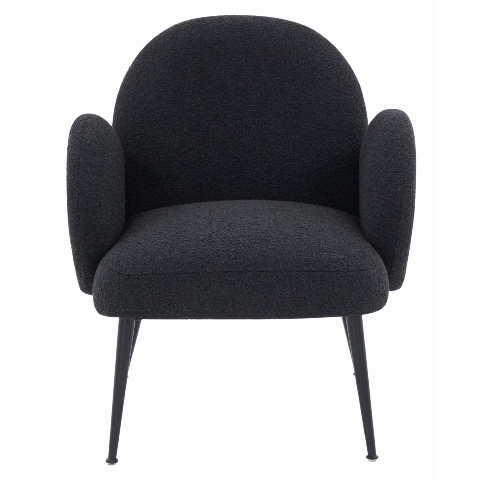 Elegant Black Boucle Wood Accent Chair with Curved Back