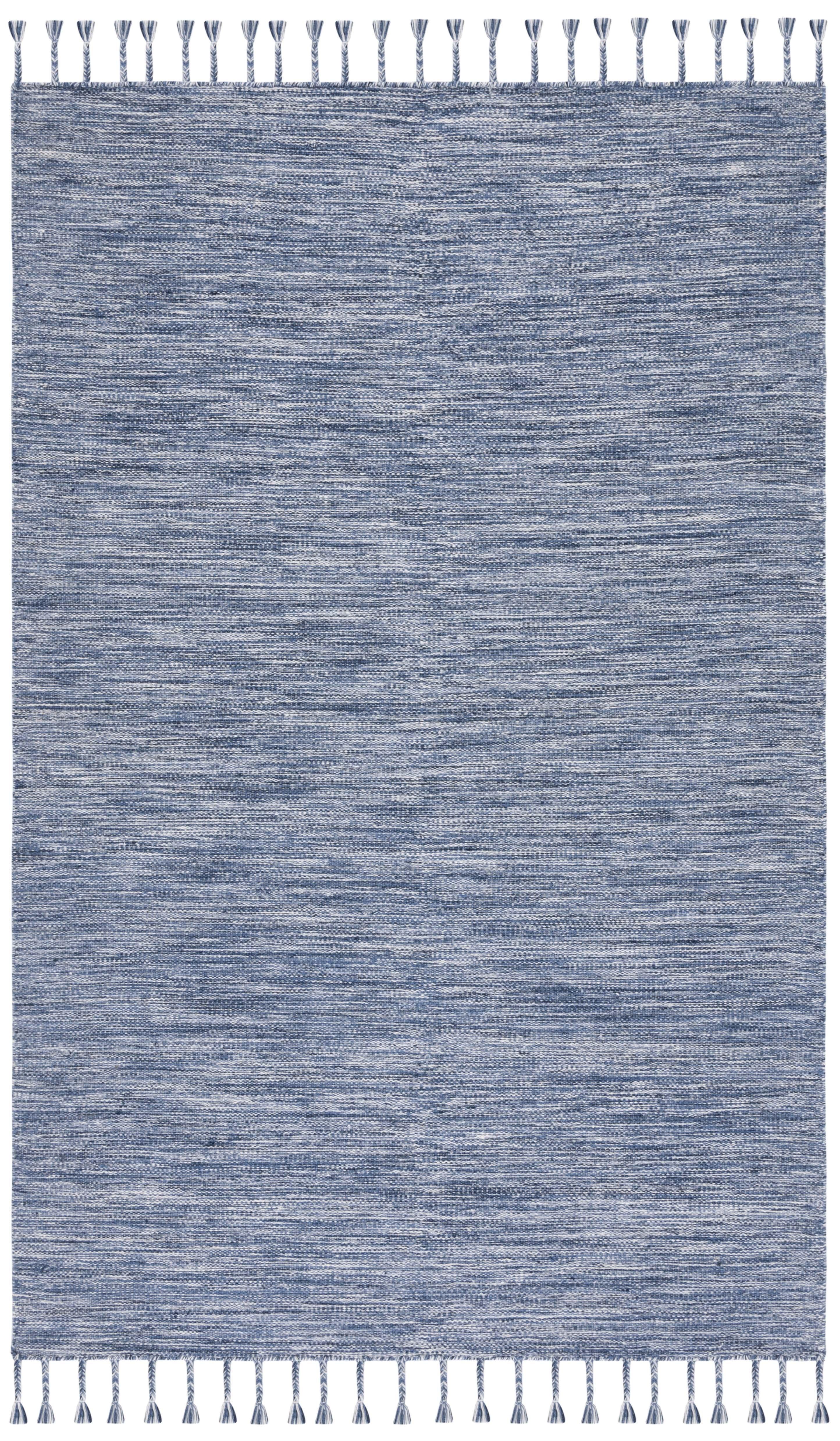 Navy and Beige Wool Flat Woven 5' x 8' Area Rug