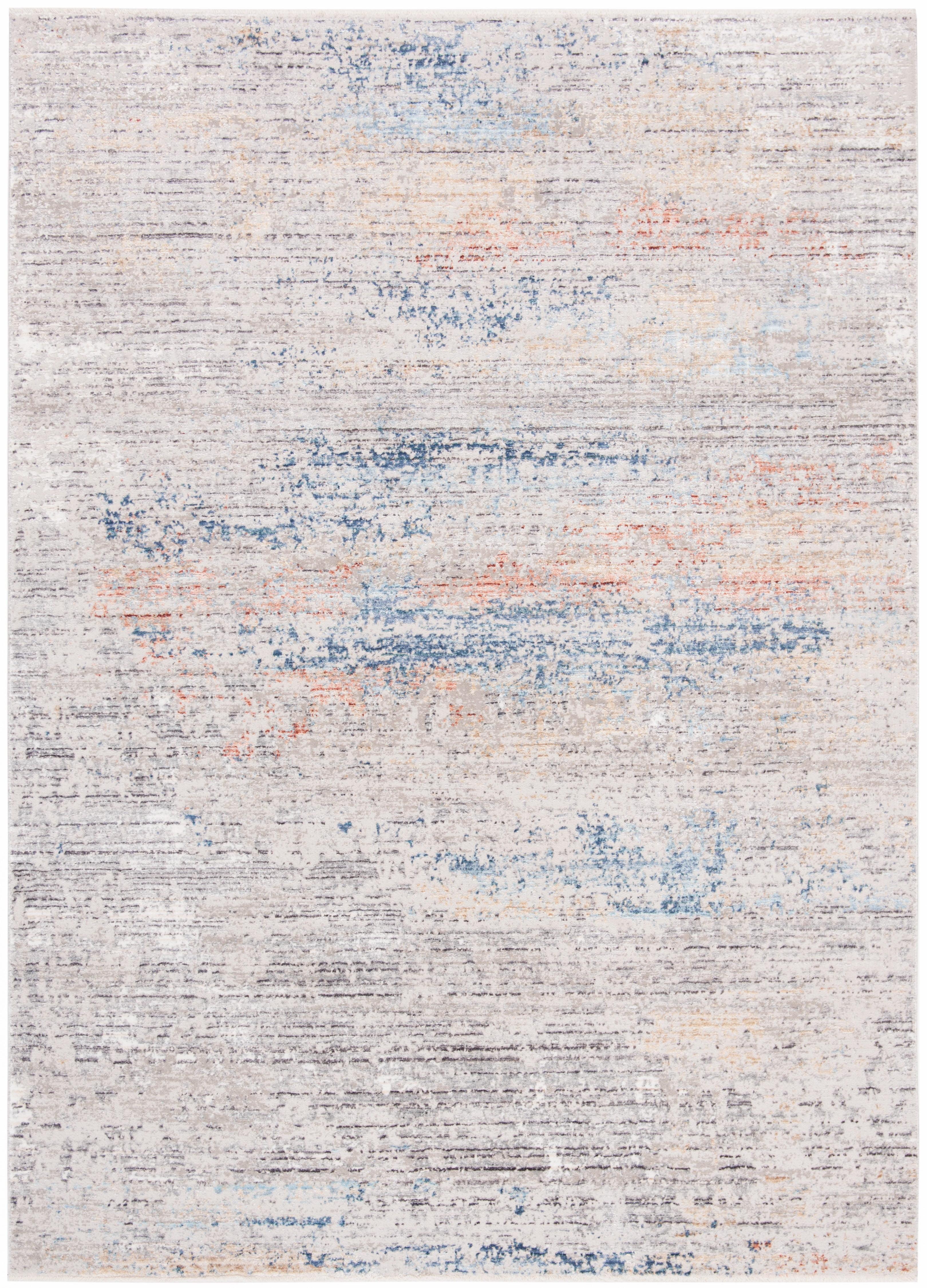 Gray and Blue Abstract Viscose Area Rug, 4' x 6'