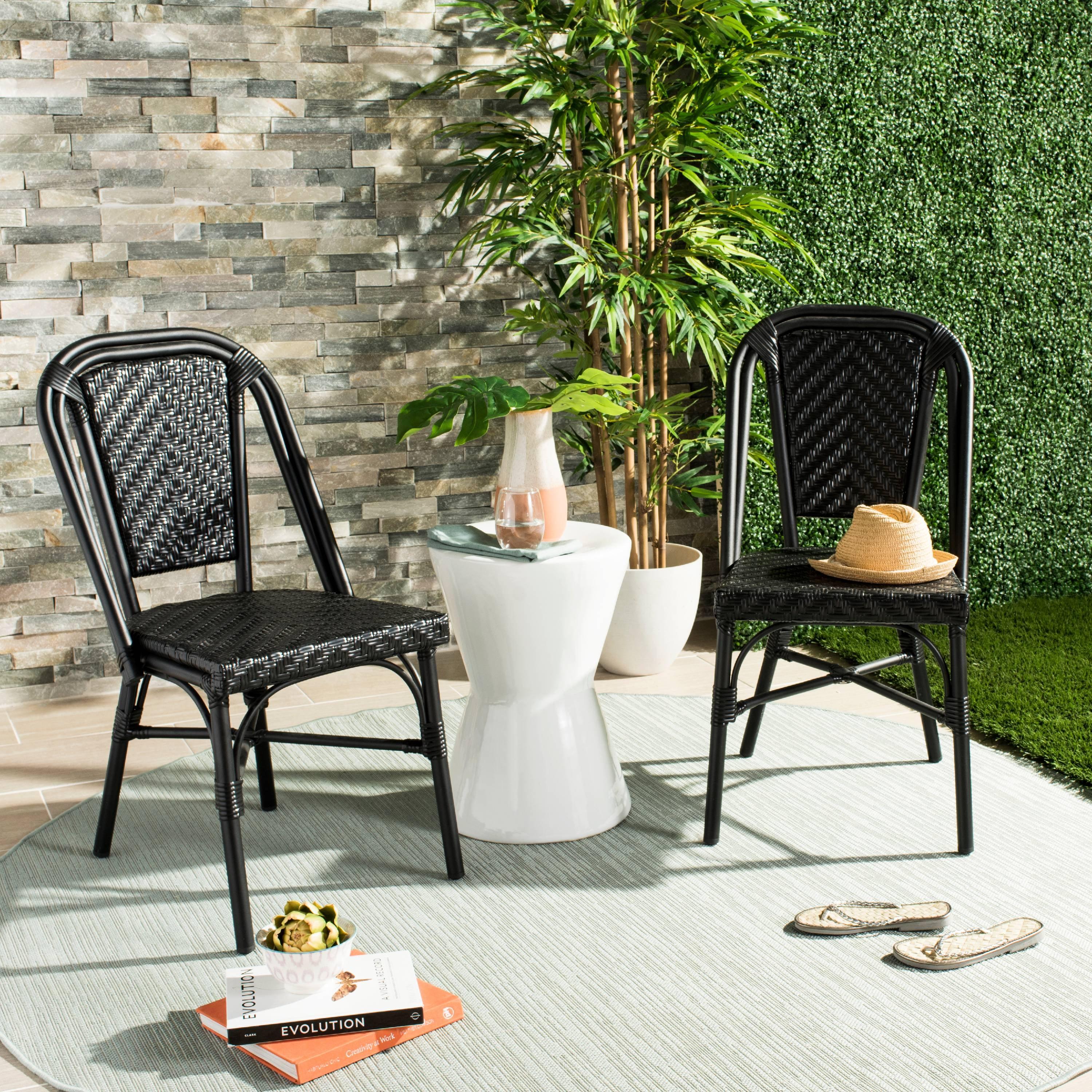 Daria Black Wicker Transitional Side Chair Set