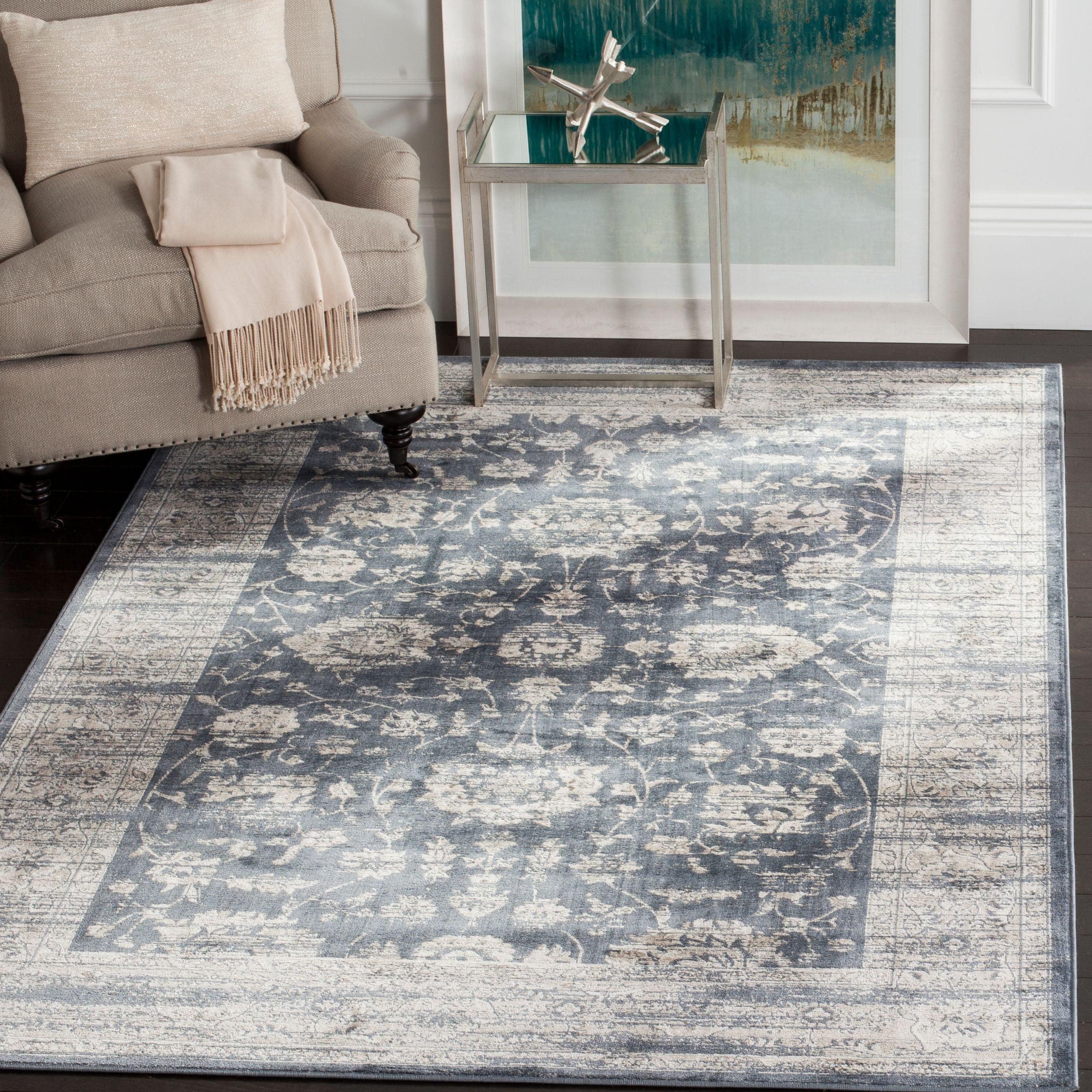 SAFAVIEH Vintage Coty Floral Bordered Area Rug, Dark Grey/Cream, 9' x 12'