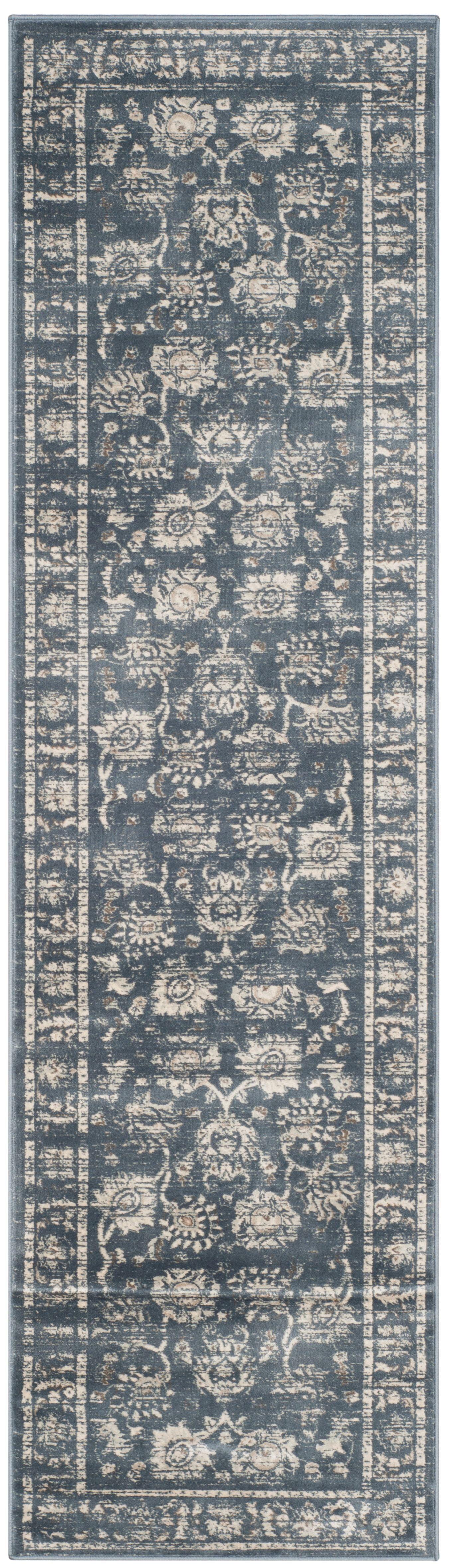 Vintage Gray and Cream Reversible Runner Rug