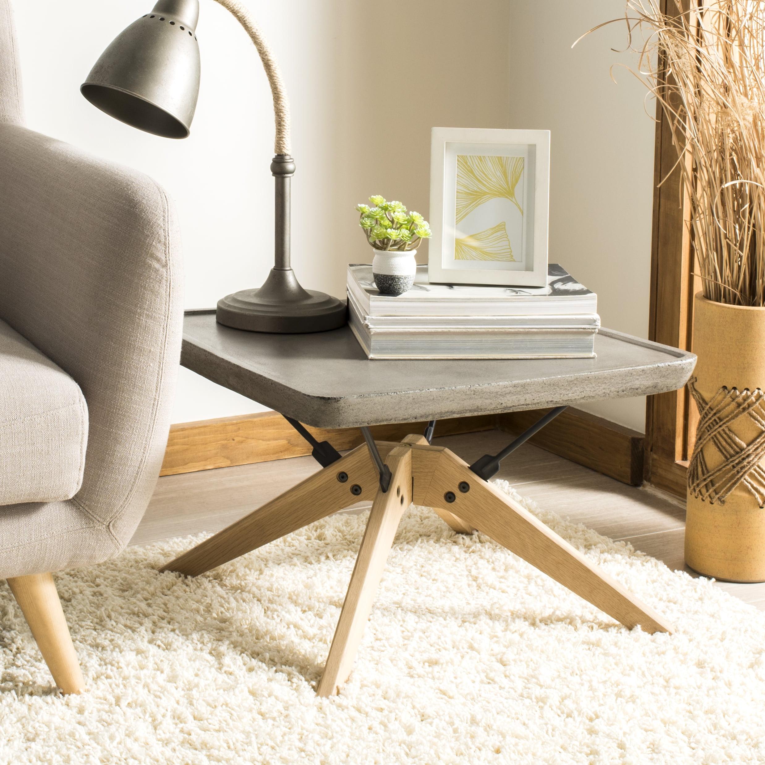 Delartin 22" Square Concrete and Oak Coffee Table in Dark Grey