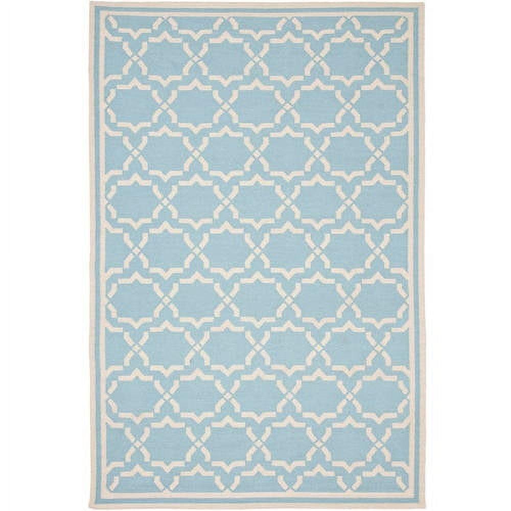 SAFAVIEH Dhurrie Myles Geometric Moroccan Wool Area Rug, Light Blue/Ivory, 3' x 5'