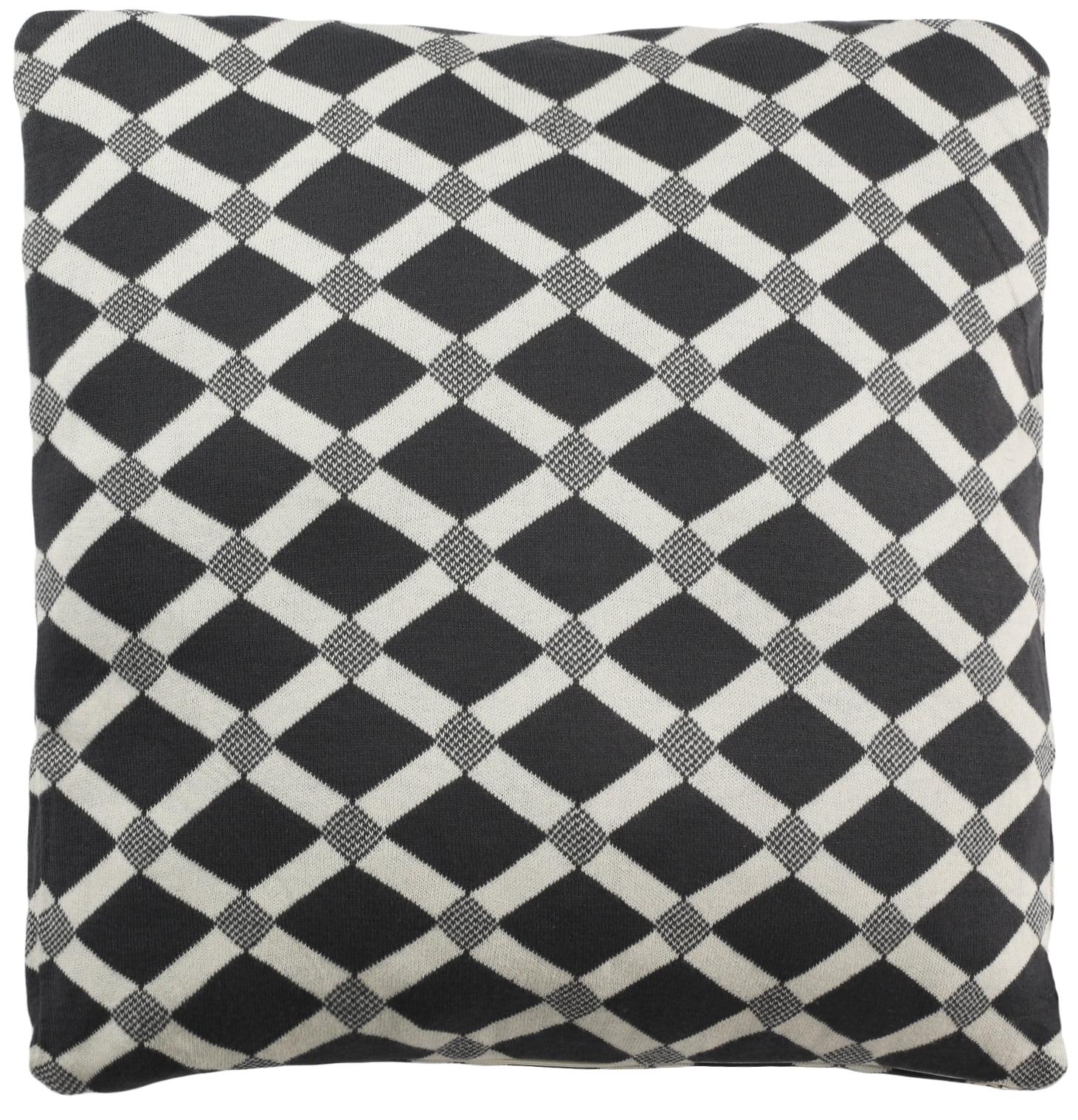 Dark Gray and Natural Diamond Knit Cotton Square Pillow Set