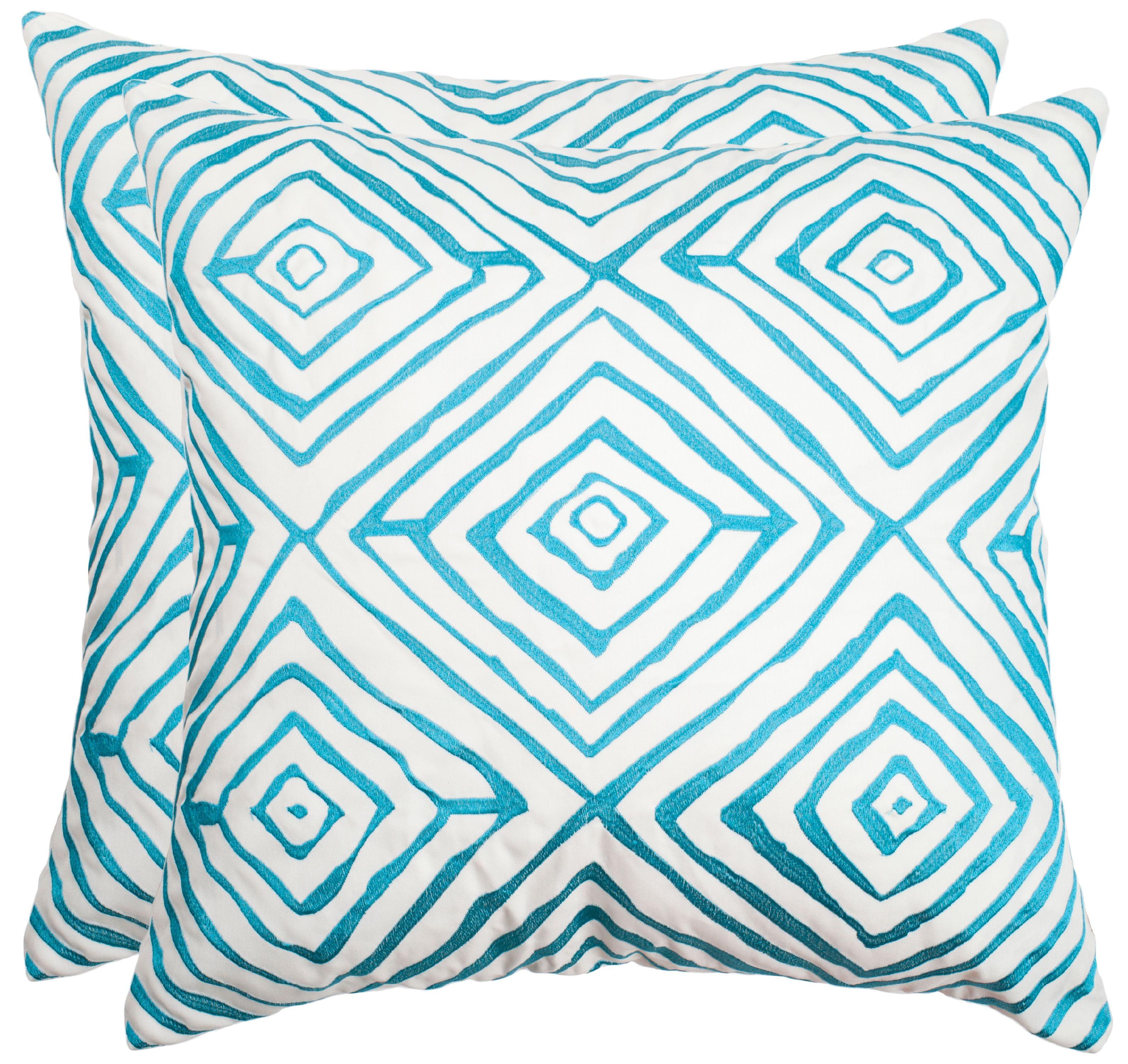 Modern Blue Geometric Embroidered Square Throw Pillow Set