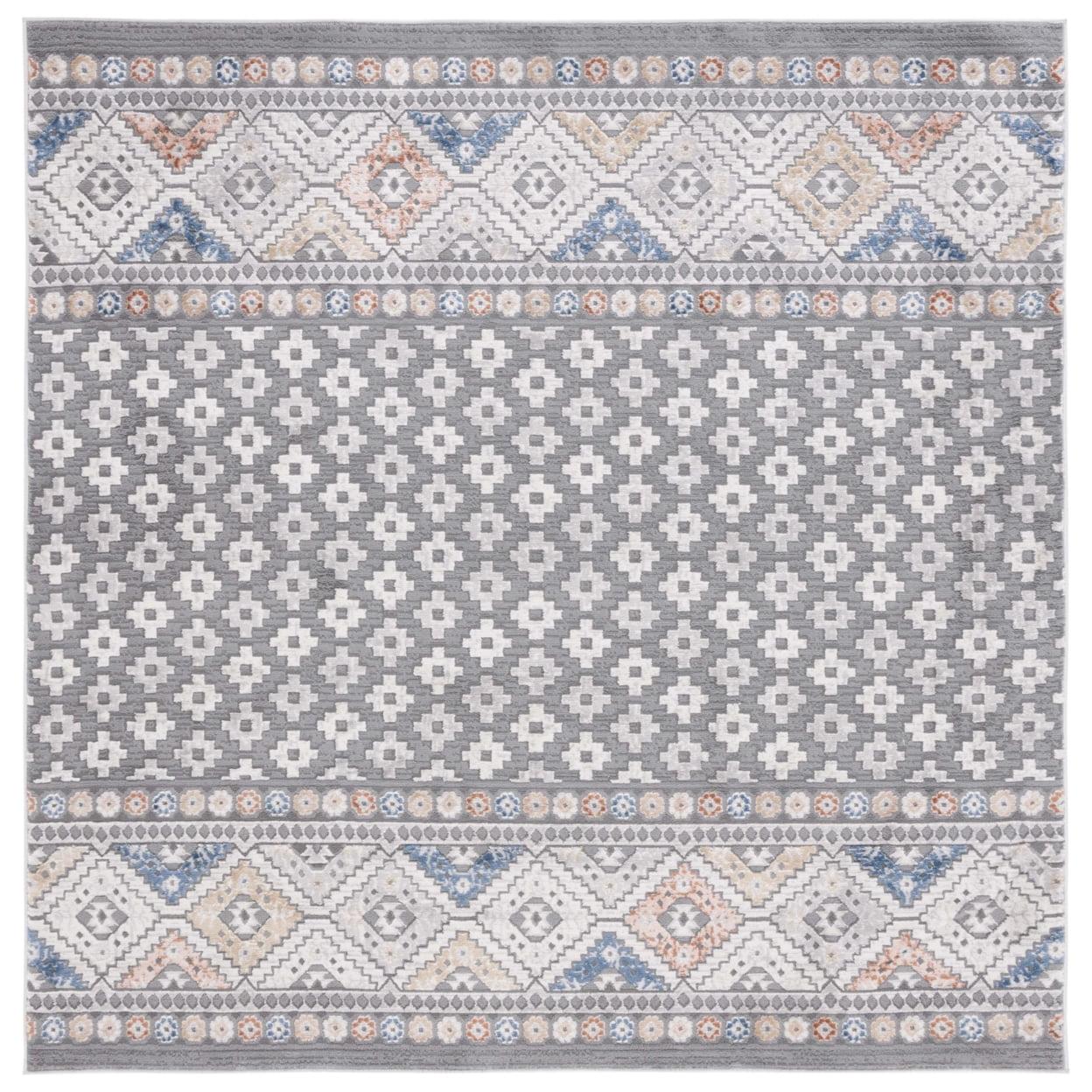 Eternal Grace Hand-Knotted Blue Wool & Synthetic 79" Square Rug