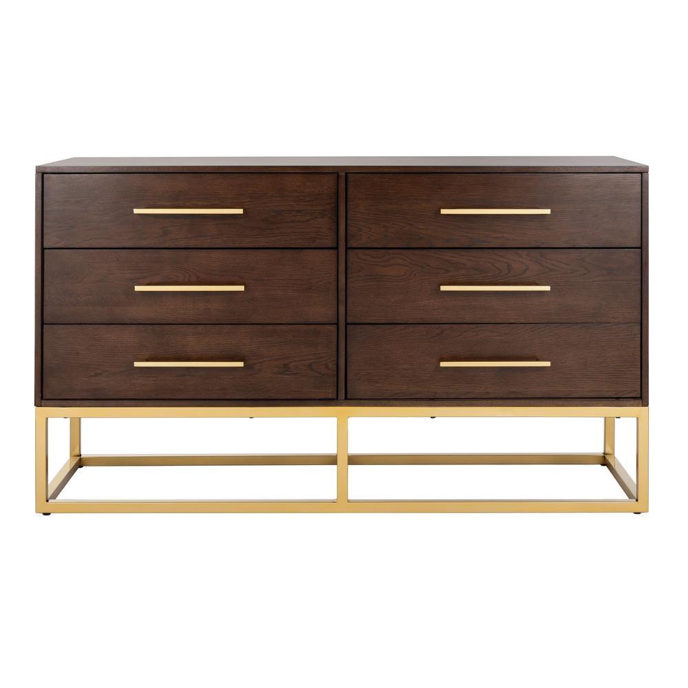 Estelle Transitional Walnut Dresser with Brass Accents 56"