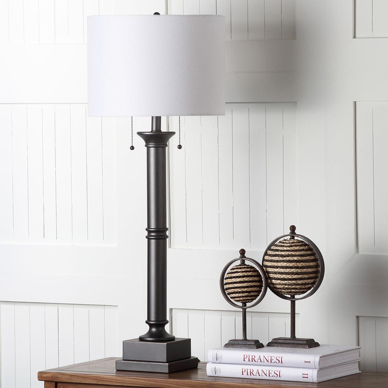 Estilo 36'' Silver Grey Metal Column Table Lamp Set with White Shade