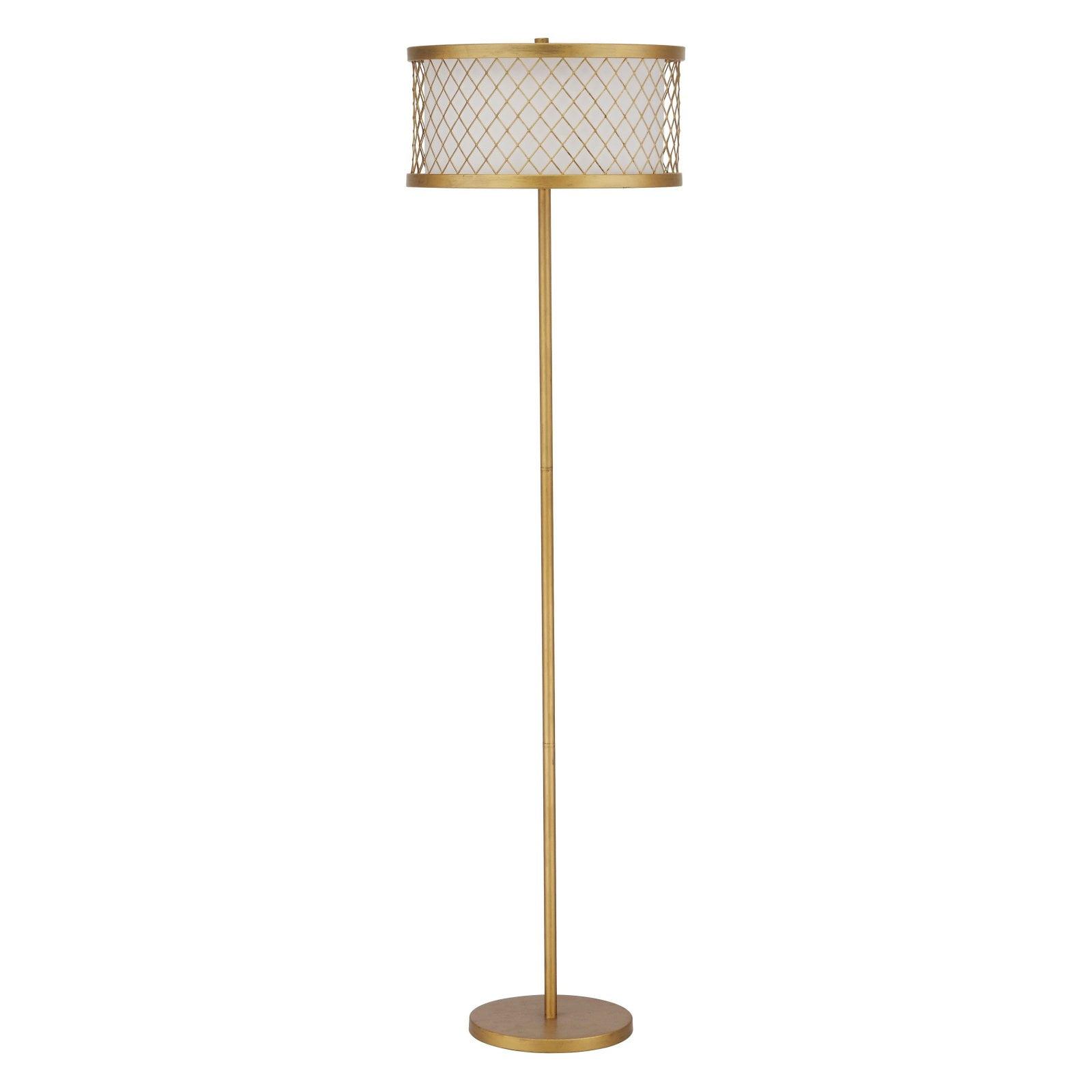 Contemporary Antique Gold Mesh Floor Lamp with White Cotton Shade