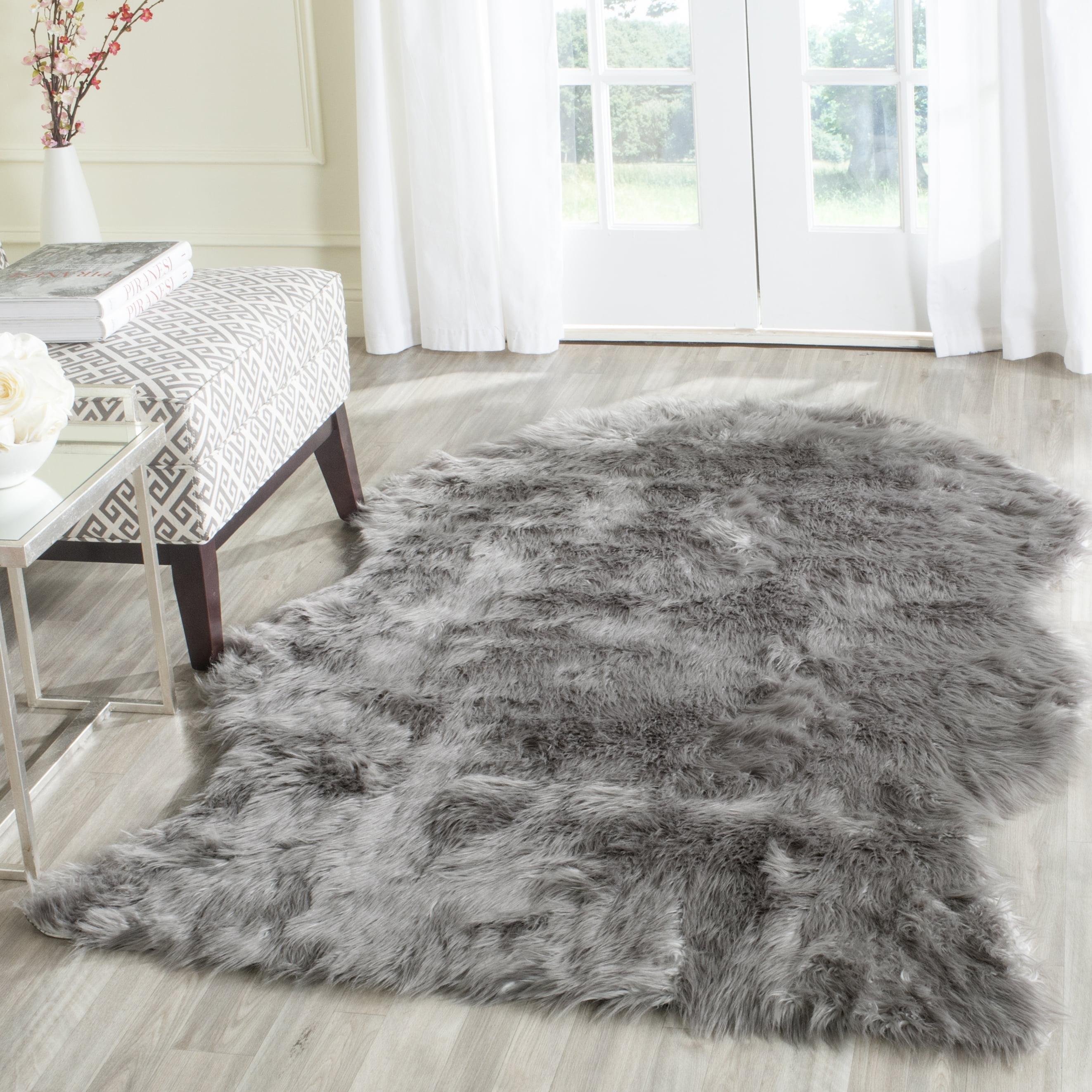 Faux Sheep Skin FSS118 Power Loomed Area Rug - Dark Grey - 4'x6' - Safavieh.