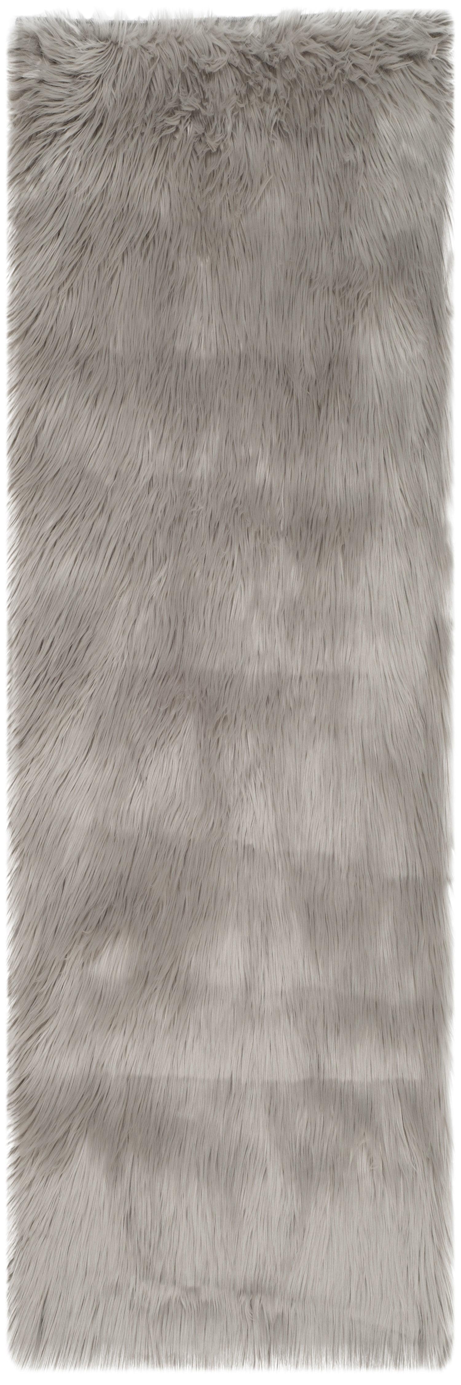 Luxurious Gray Faux Sheepskin 30" Tufted Rug with Cotton Canvas