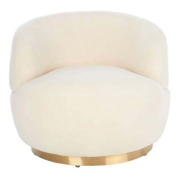 Flynn Faux Lamb Wool Swivel Chair - SFV4739 - Ivory/Gold - Safavieh Couture