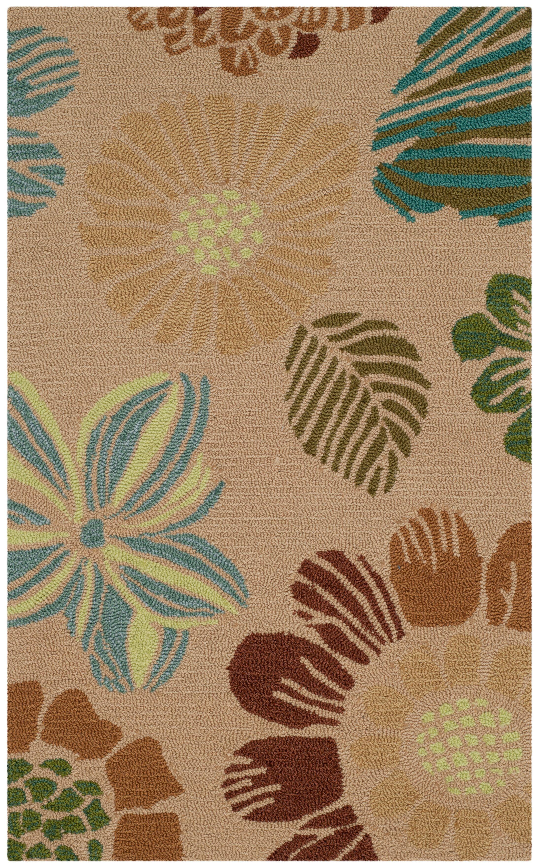 Ivory Floral Hand-Hooked Synthetic Area Rug