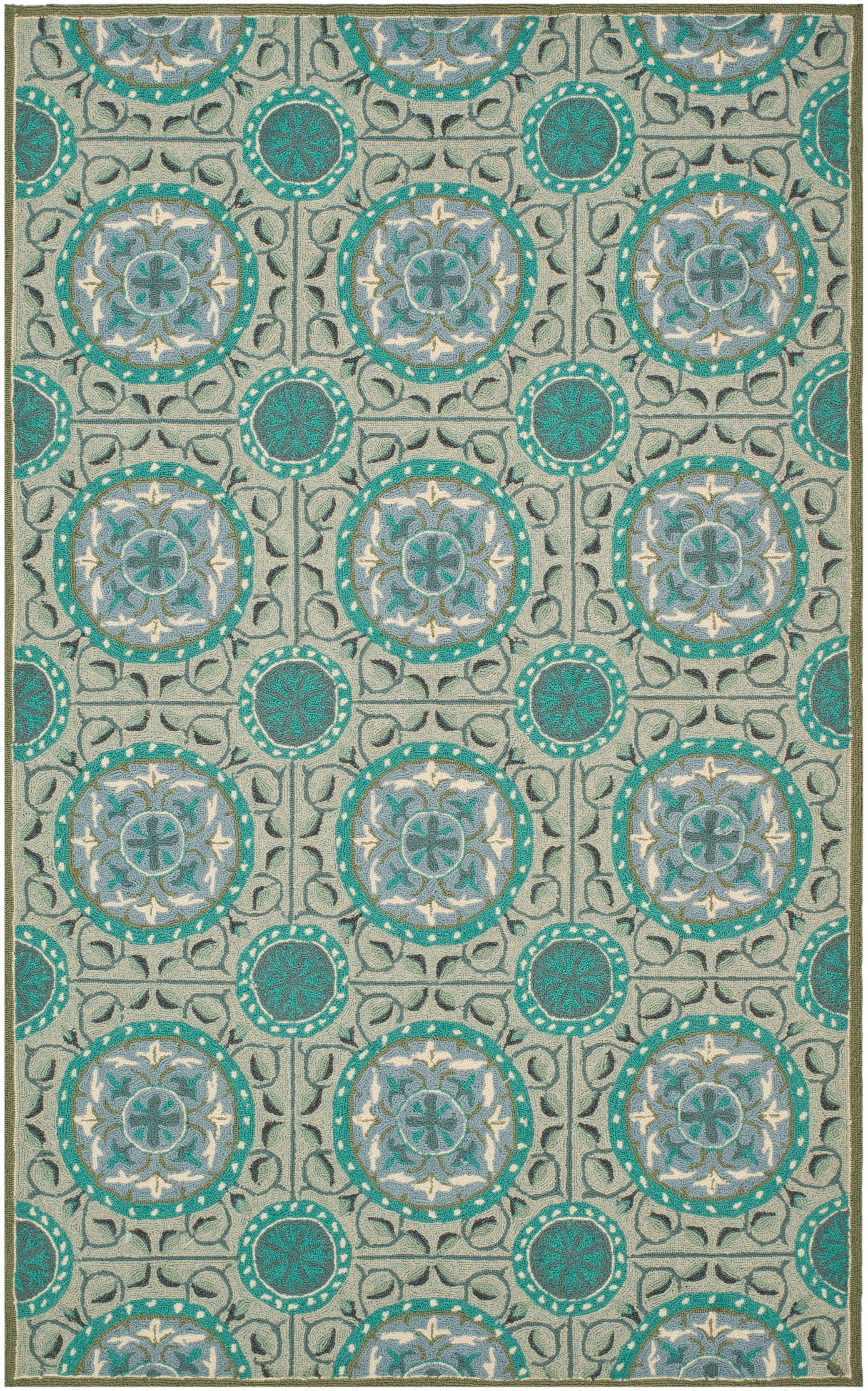 Mint Aqua Floral Hand-Hooked Synthetic Area Rug 6' x 9'