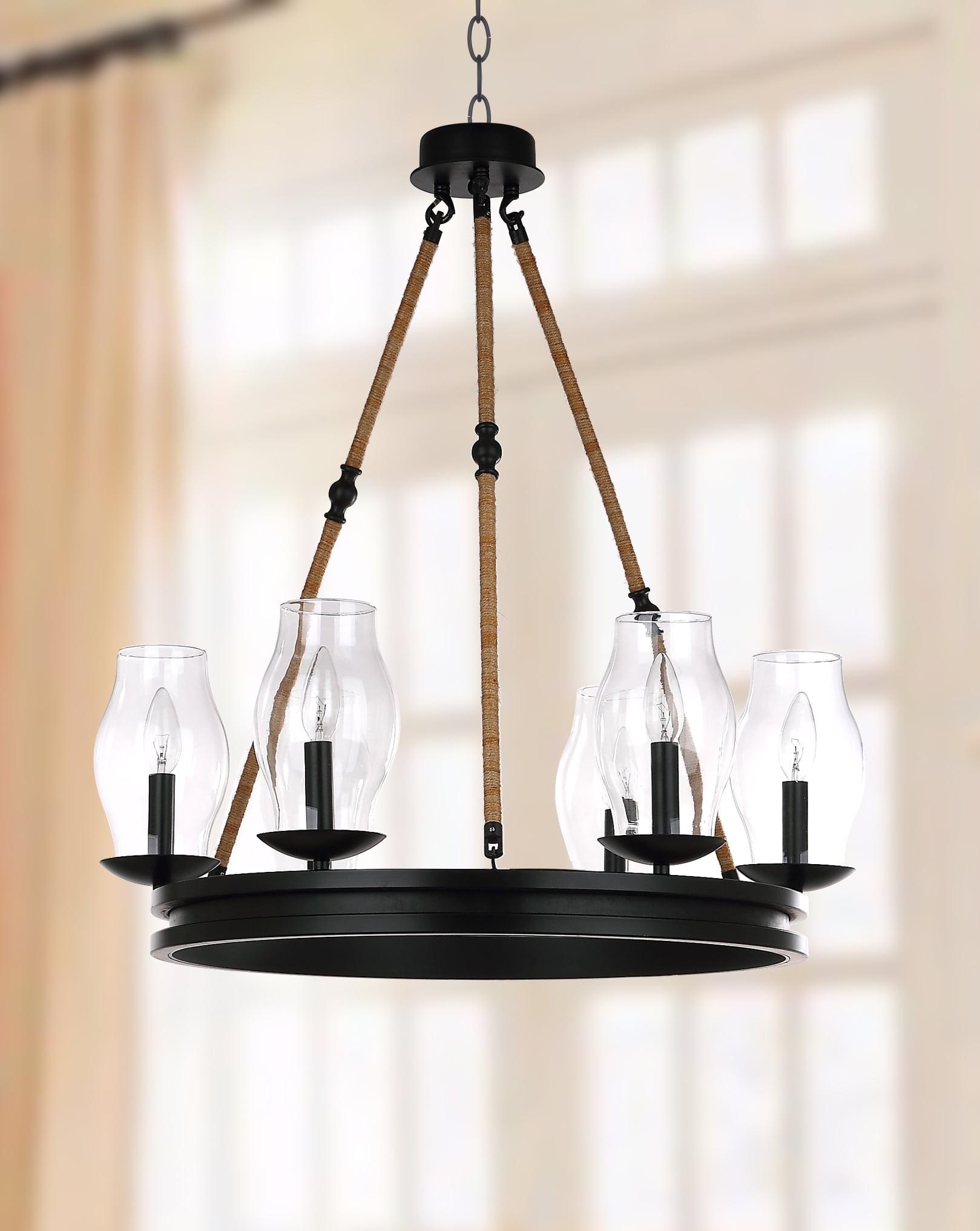 Luxurious 25" Dia. Black/Brown Metal & Glass Adjustable Chandelier