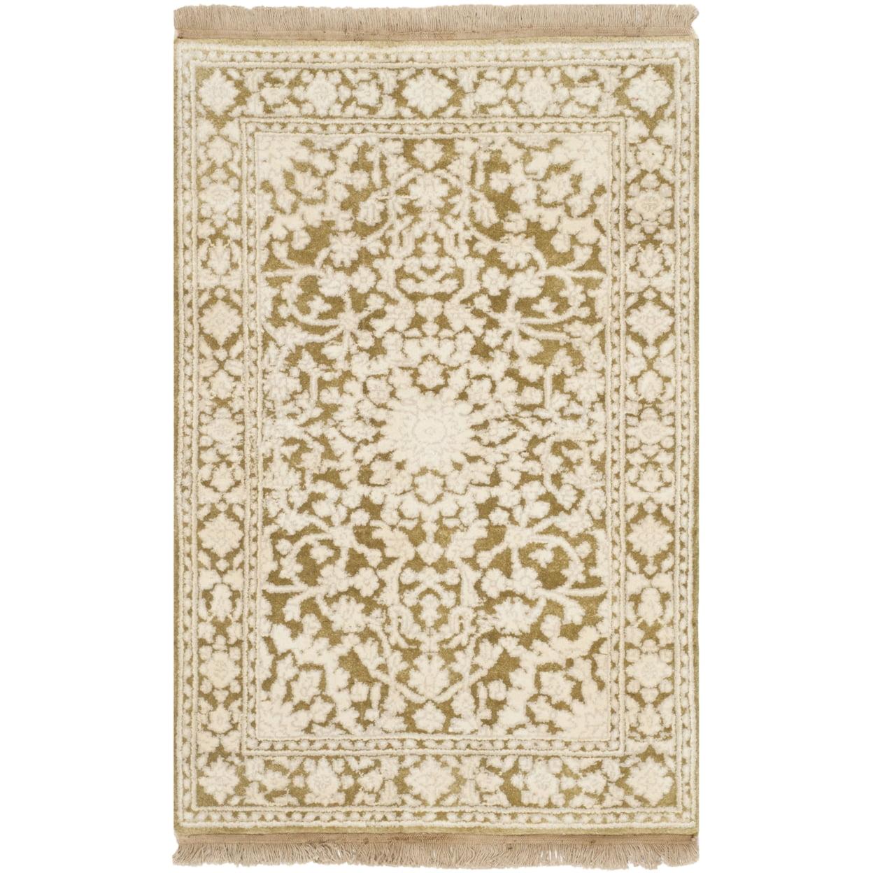 Teal and Ivory Hand-Knotted Wool Rectangular Rug