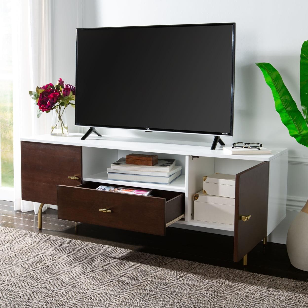 Genevieve Media TV Stand - Walnut/White - Safavieh.