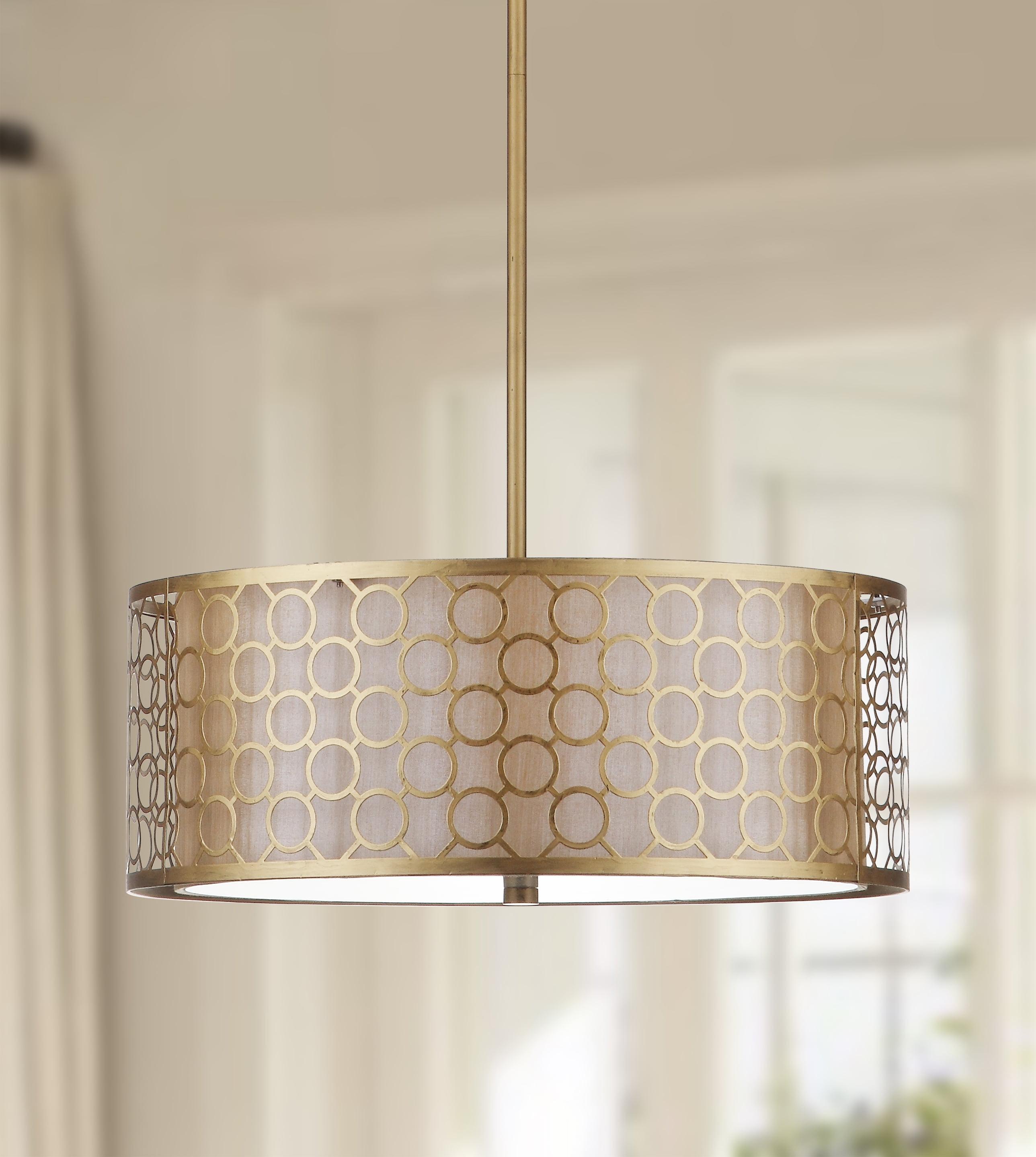 Romantic Geometric Gold Drum Pendant Light 18" Diameter