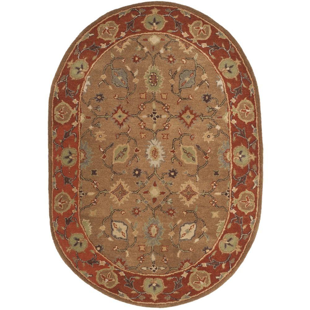 Heritage HG952 Hand Tufted Area Rug - Moss/Rust - 4'6"x6'6" Oval - Safavieh.