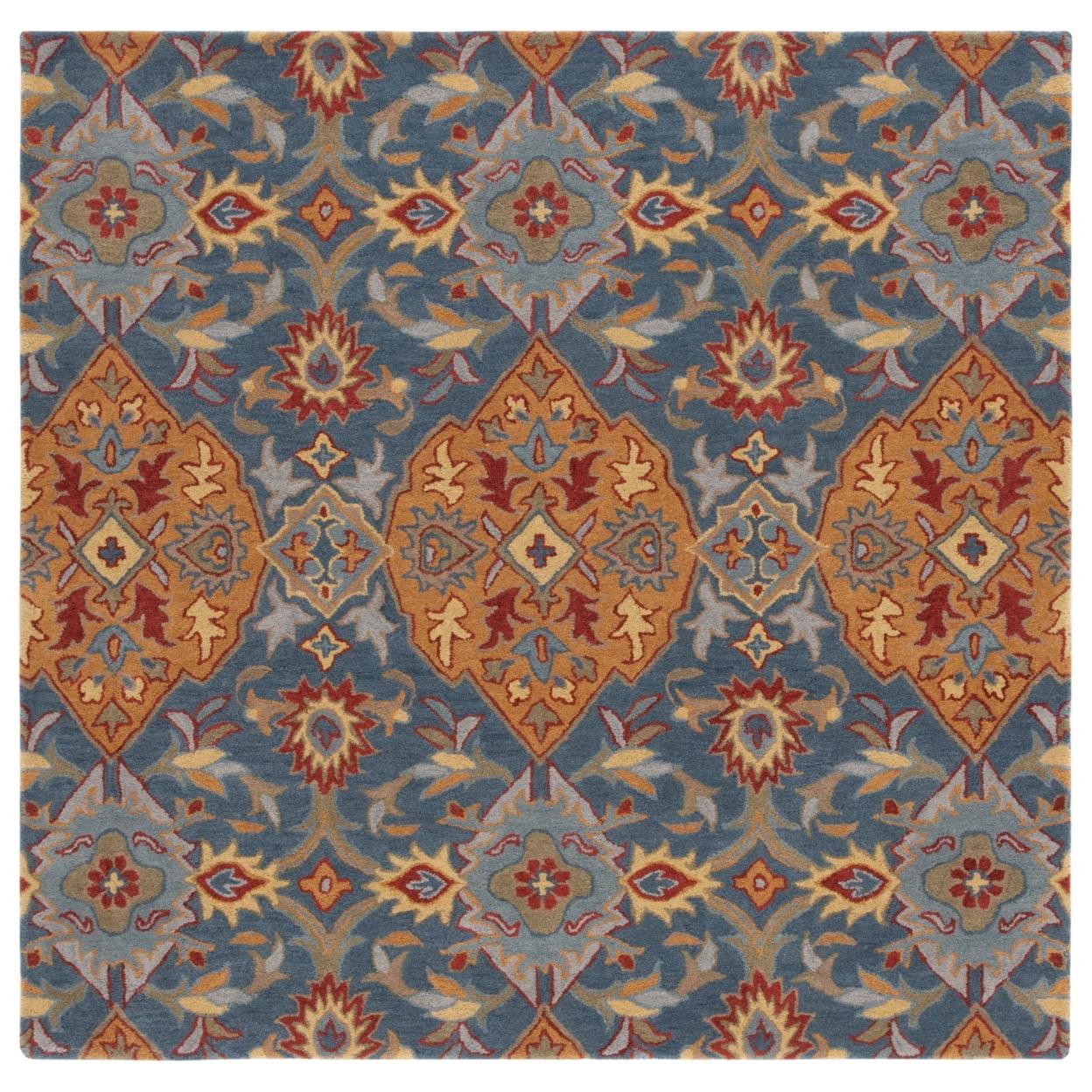 SAFAVIEH Heritage Reanna Oriental Wool Area Rug, Navy/Gold, 6' x 6' Square