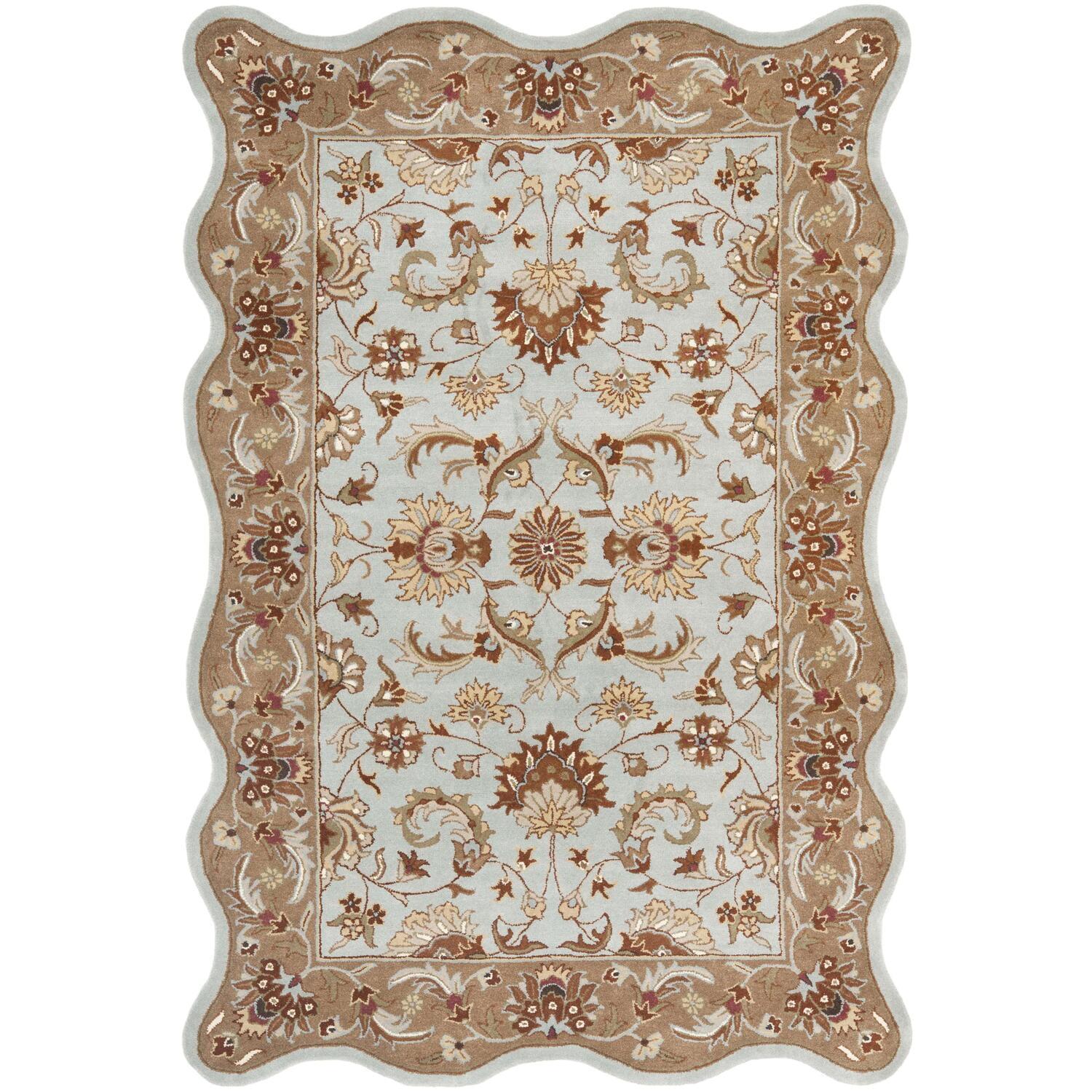 Heritage HG822 Hand Tufted Area Rug - Blue/Beige - 6'x9' Scalloped Edge - Safavieh.